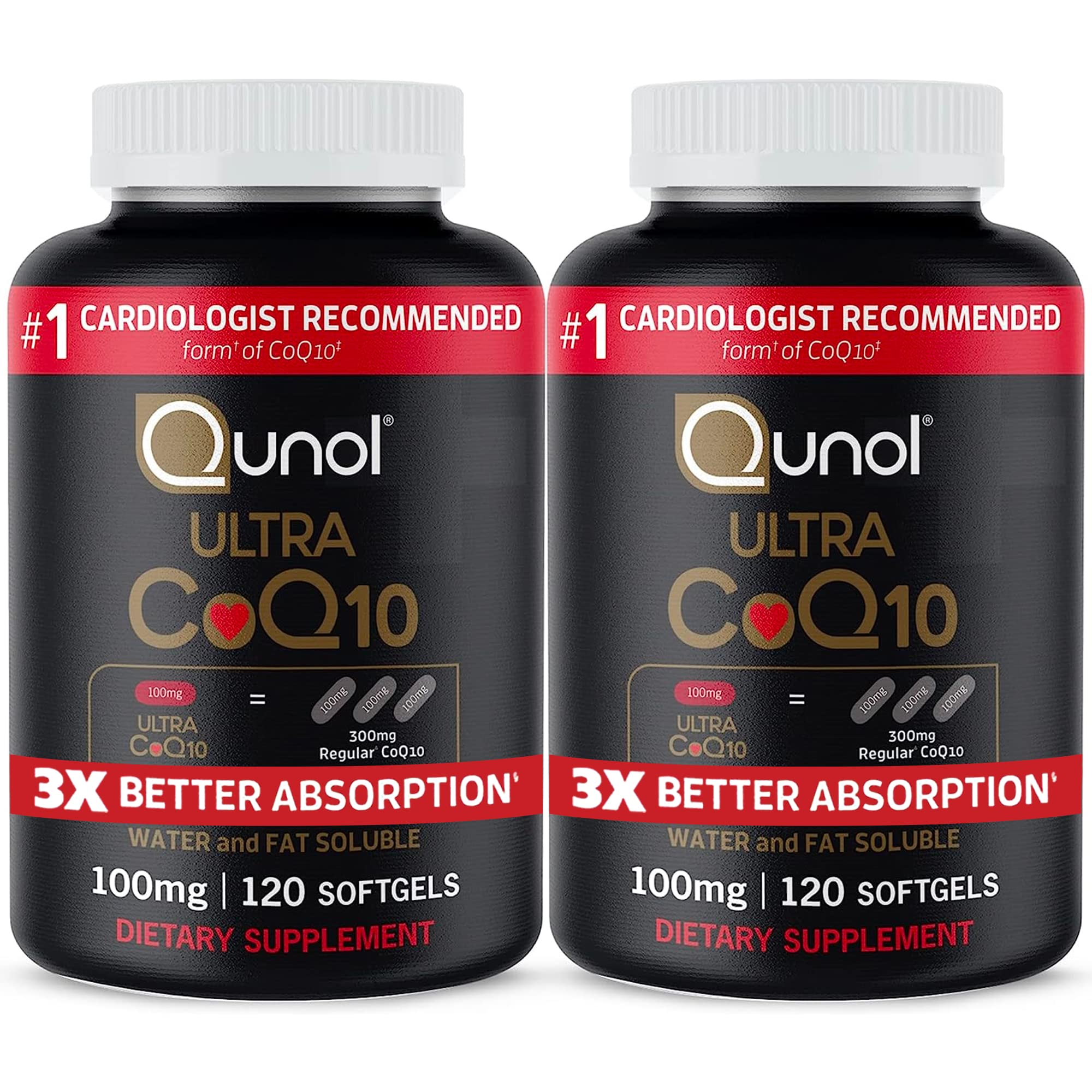 Qunol Ultra CoQ10 100mg | 3x Better Absorption | Water & Fat-Soluble CoQ10 | 240 Softgels