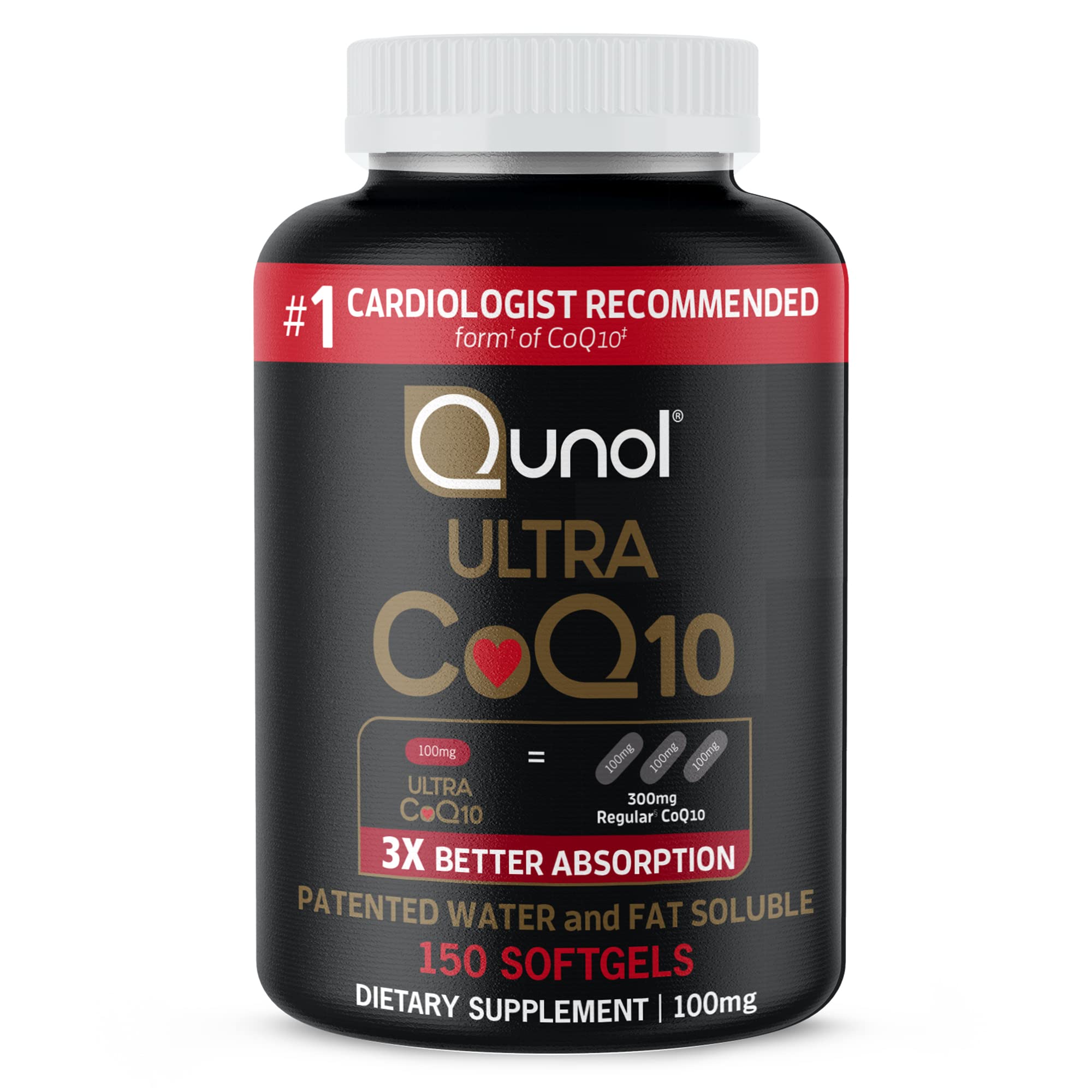 Qunol Ultra CoQ10 100mg Softgels — 3X Absorption, Heart Health & Energy (150 Count)