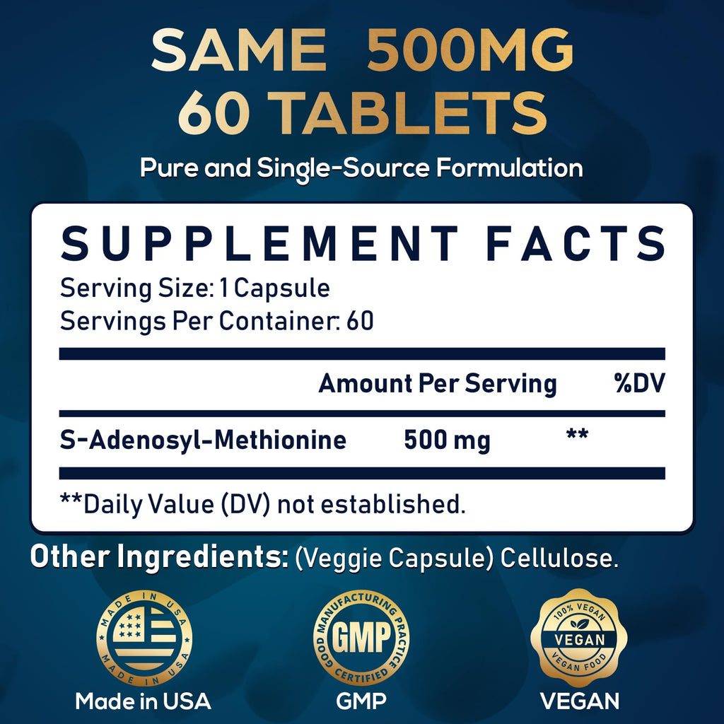 Quorinthiumax SAM-e 500mg | 25% Potent vs 400mg | Vegan | 60 Caps