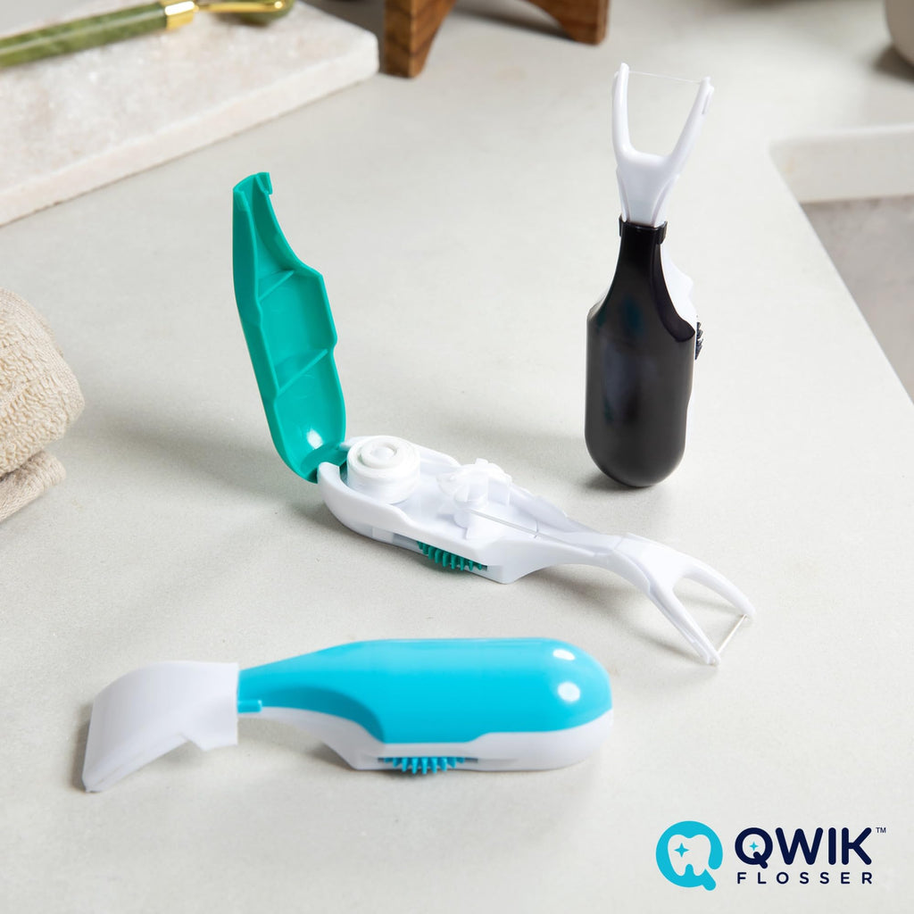 QWIK Automatic Dental Flosser – Click-to-Use, Refillable, Travel-Ready (Light Blue)