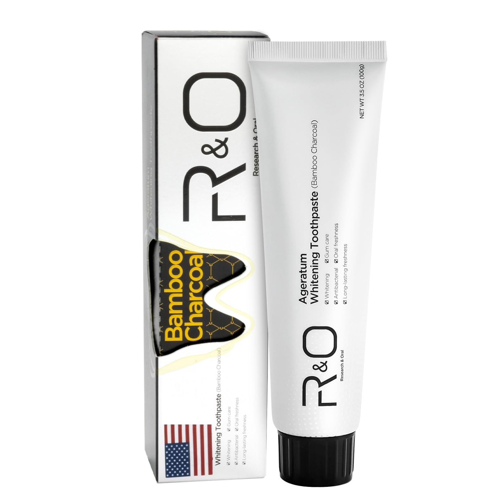 R&O Ageratum Whitening Toothpaste with Bamboo Charcoal 3.53 oz | Whitens Teeth, Reduces Plaque, Fresh Breath