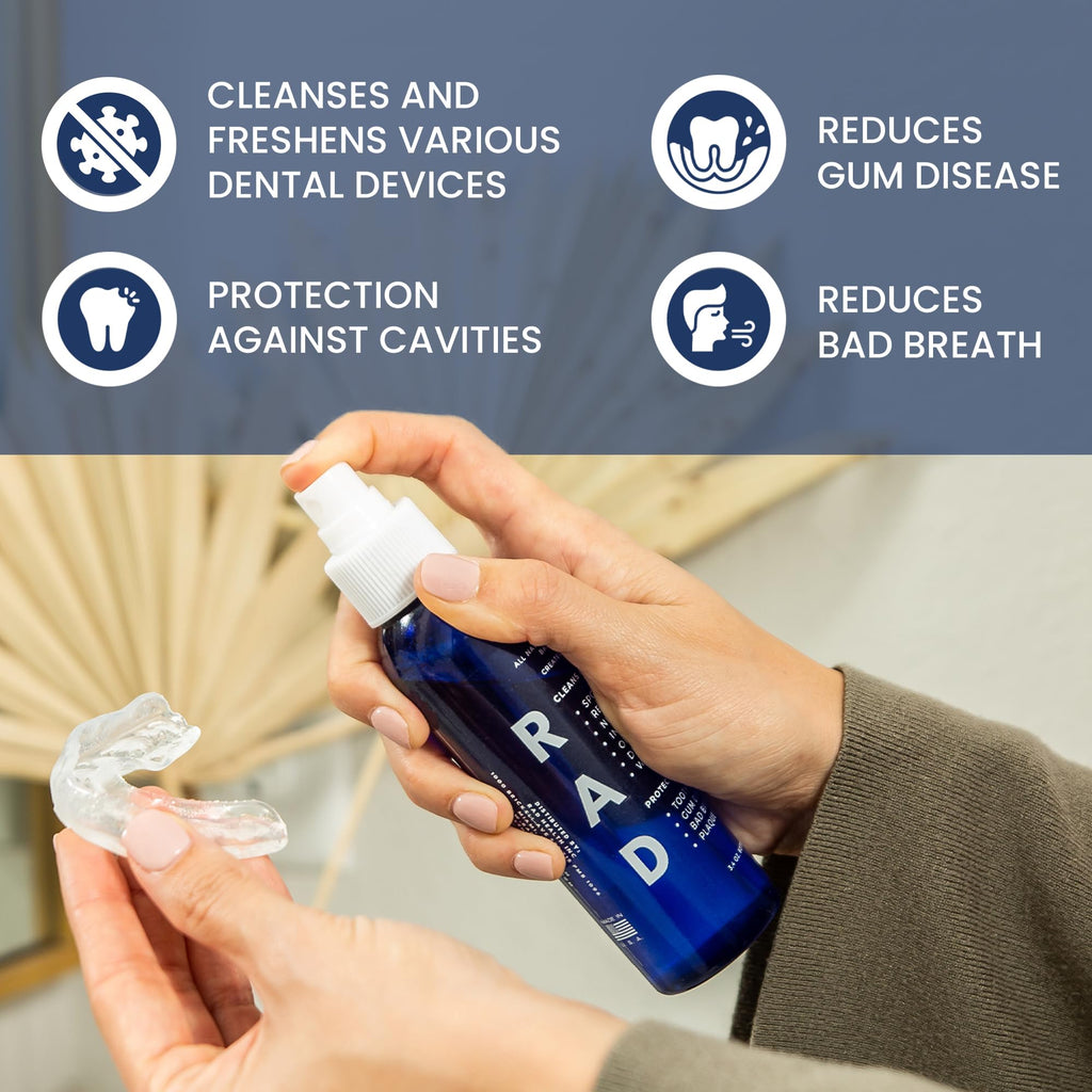 RAD FRESH Natural Mouth Guard Cleaner – 3.4 oz No-Rinse Formula for Aligners & Dentures