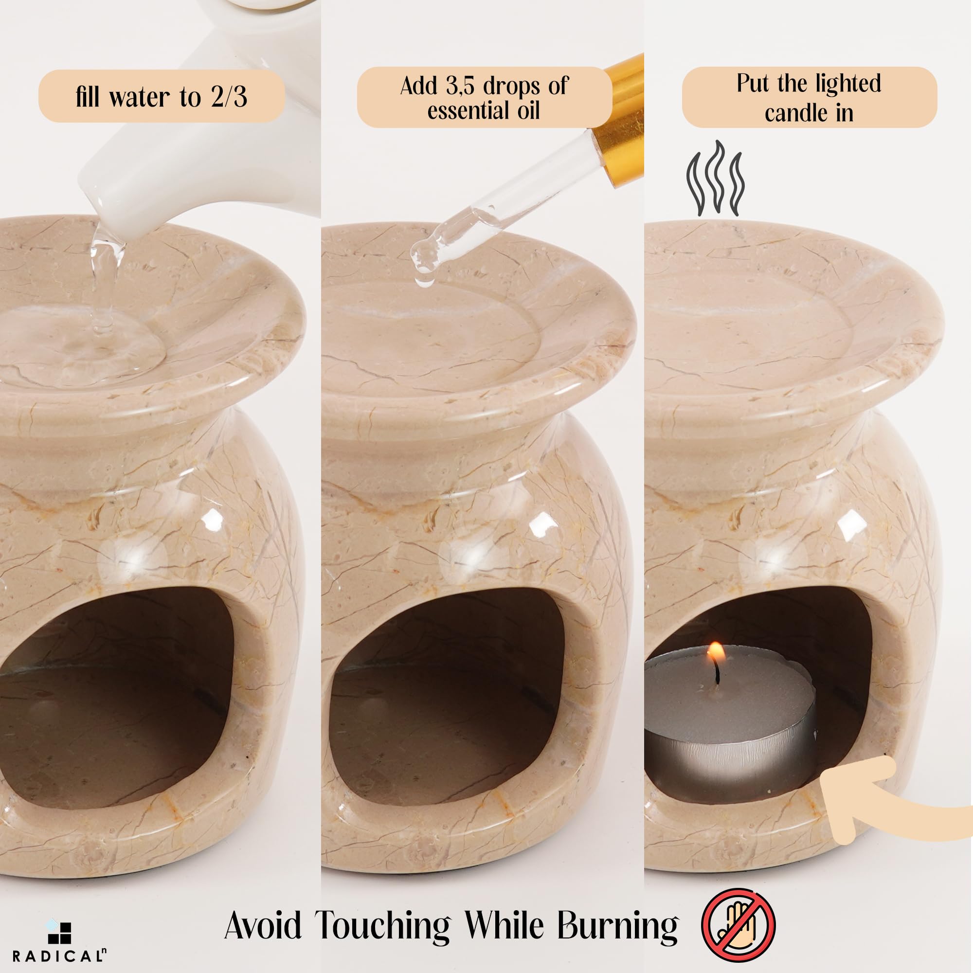 Radicaln Marble Oil Burner 4-Inch Verona – Candle Warmer & Aromatherapy Diffuser