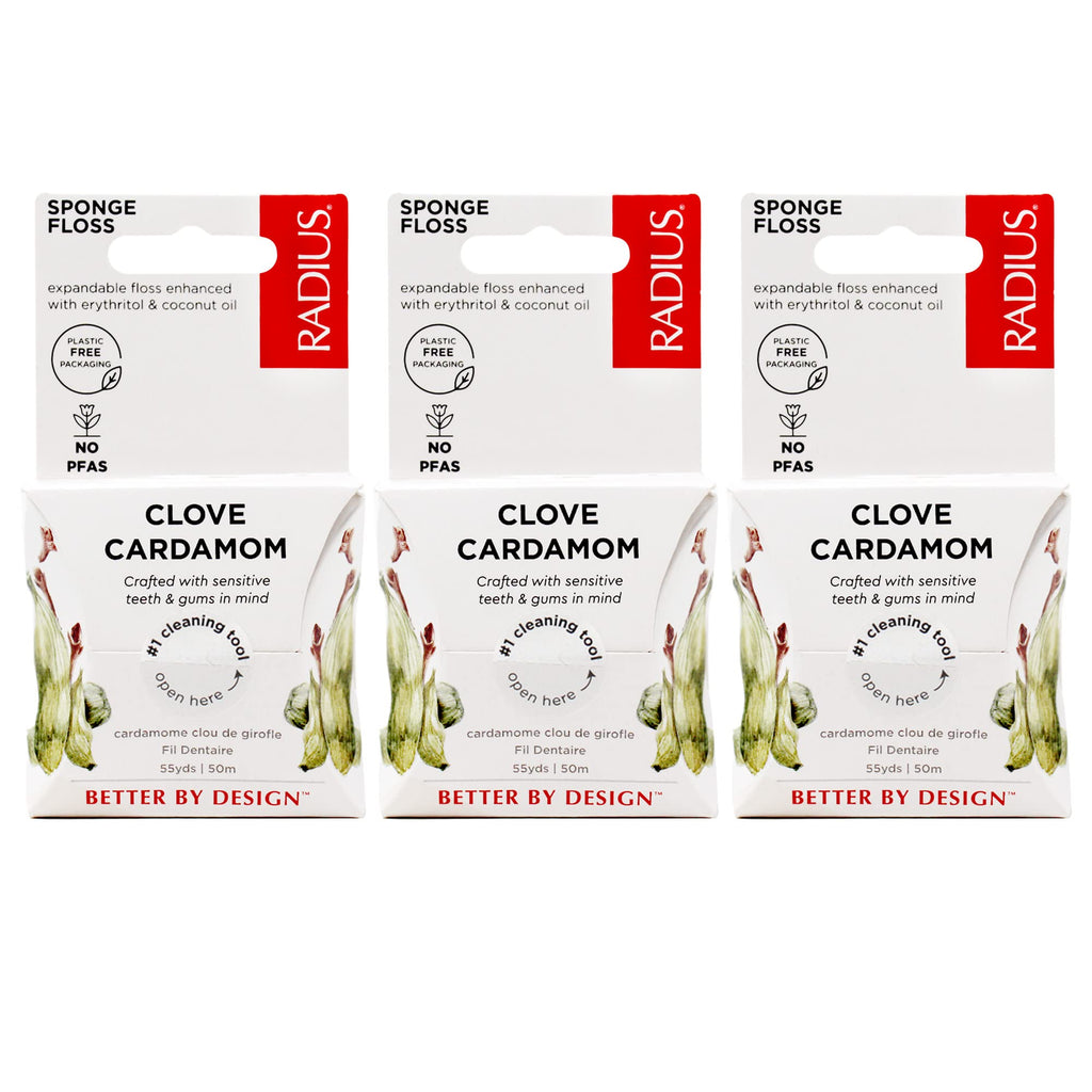 RADIUS Clove Cardamom Dental Floss | 55 Yards, Vegan & Non-Toxic – Pack of 3