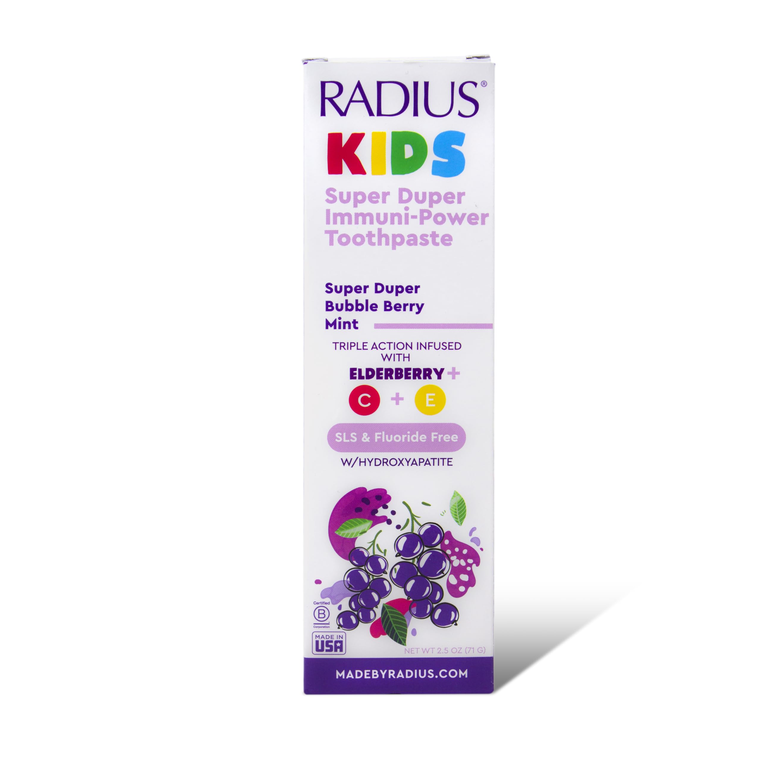 RADIUS Kids Immunity Toothpaste 3-Pack | Super Duper Bubble Berry Mint 2.5 oz