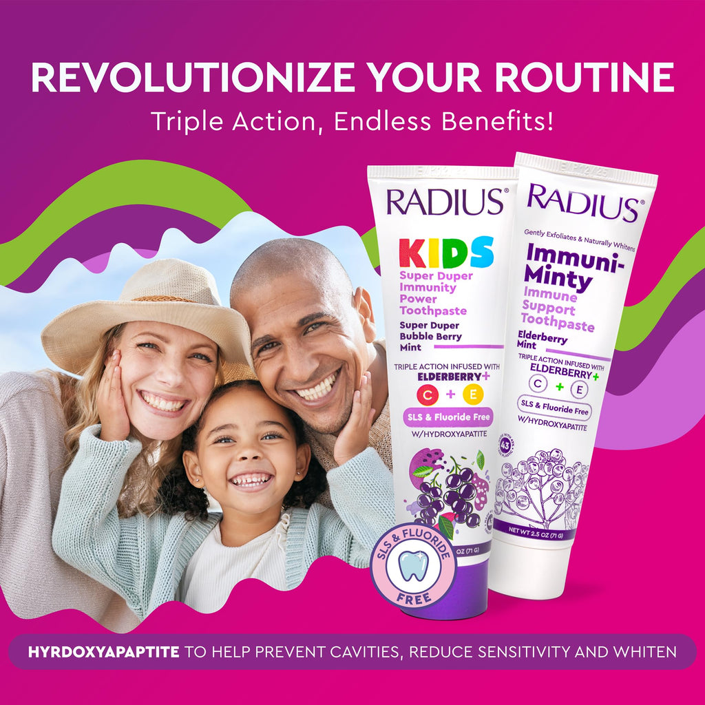 RADIUS Kids Immunity Toothpaste 3-Pack | Super Duper Bubble Berry Mint 2.5 oz