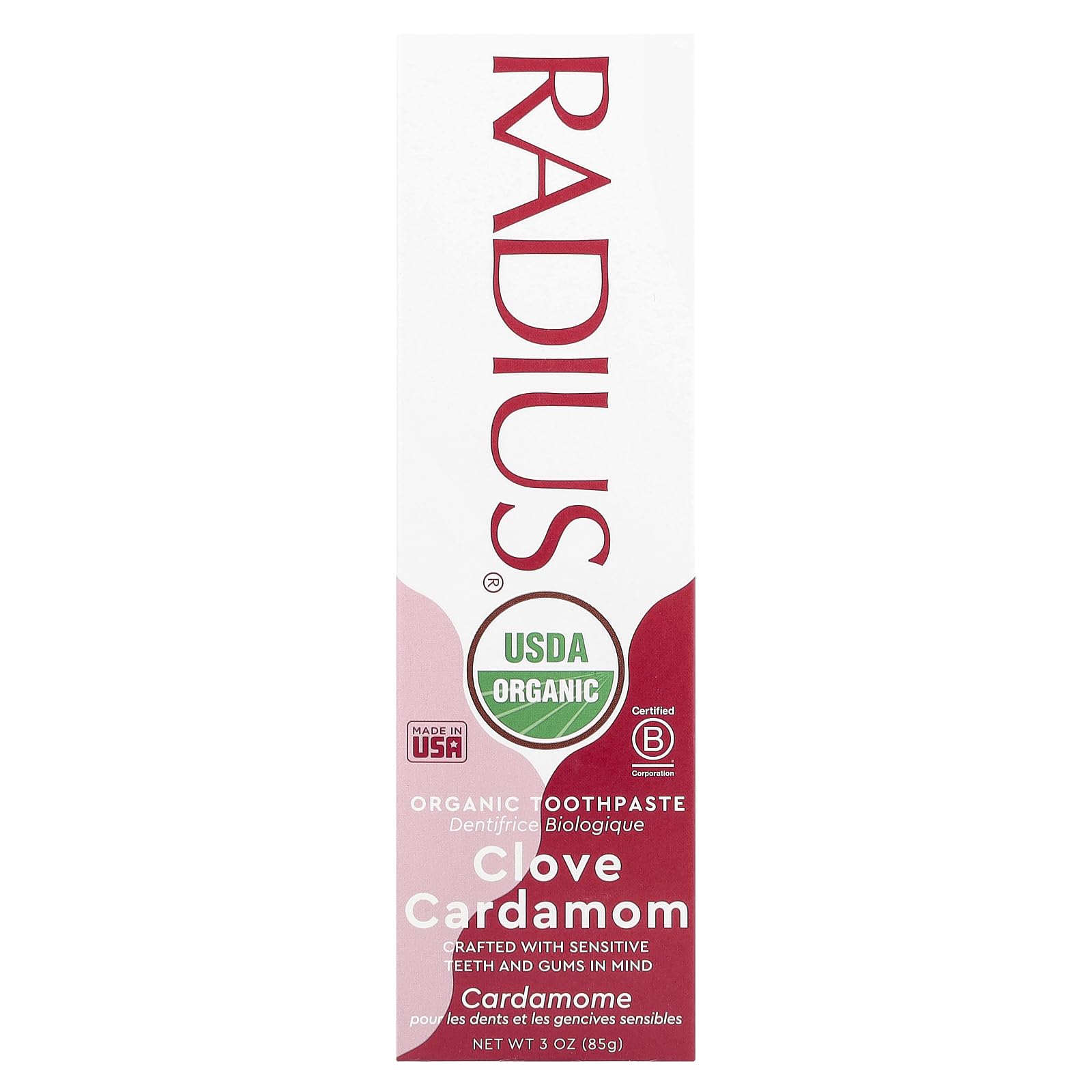 Radius USDA Organic Gel Toothpaste - Red, Clove Cardamom, 3 oz - Non-Toxic
