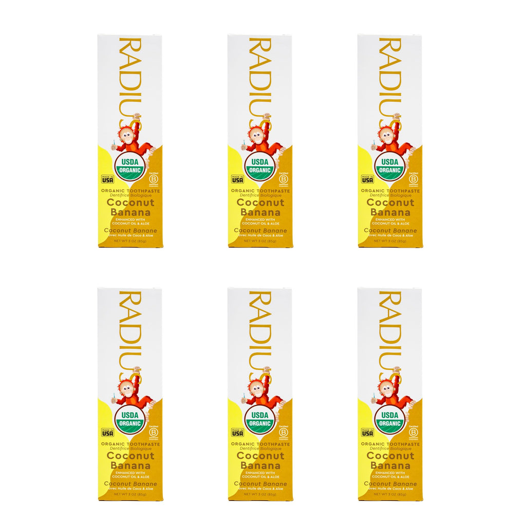 RADIUS USDA Organic Kids Toothpaste Coconut Banana 3oz – 6 Pack