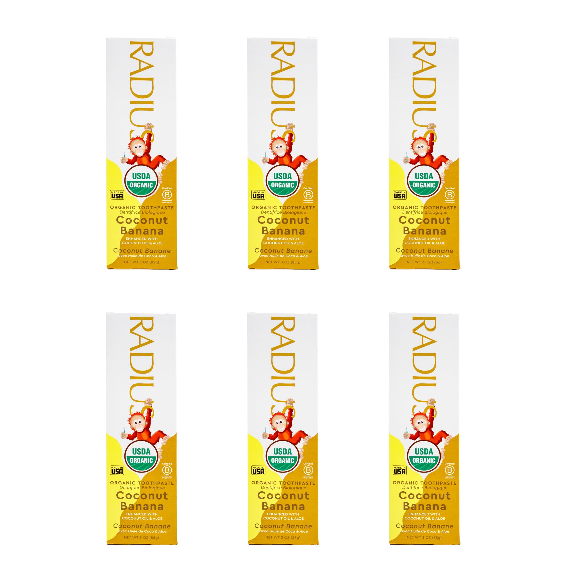 RADIUS USDA Organic Kids Toothpaste Coconut Banana 3oz – 6 Pack