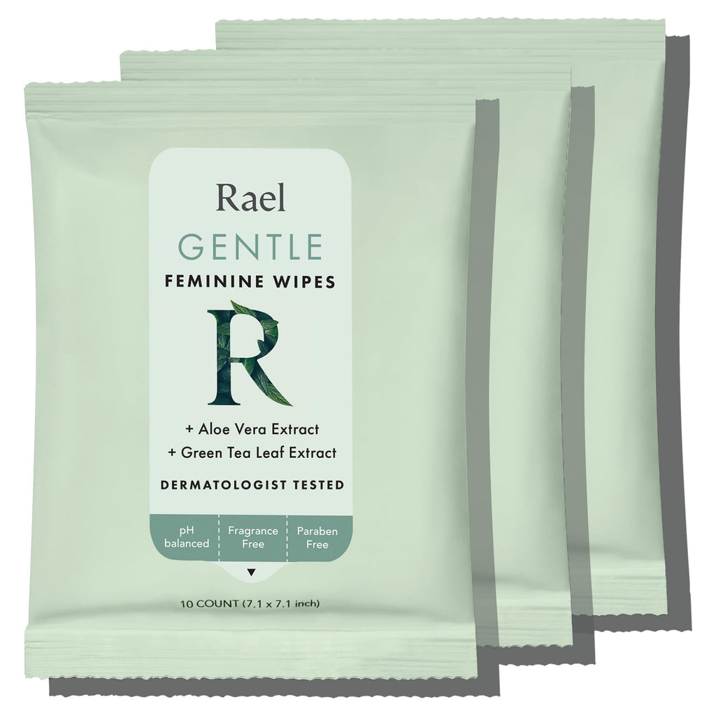 Rael Feminine Wipes – Flushable, Travel-Size, Hypoallergenic, All Skin Types (3 x 10 Count)