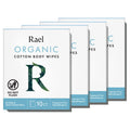 Rael Organic Cotton Wipes - 100% Purified Water, Hypoallergenic, Individually Wrapped (4 x 10 Count)