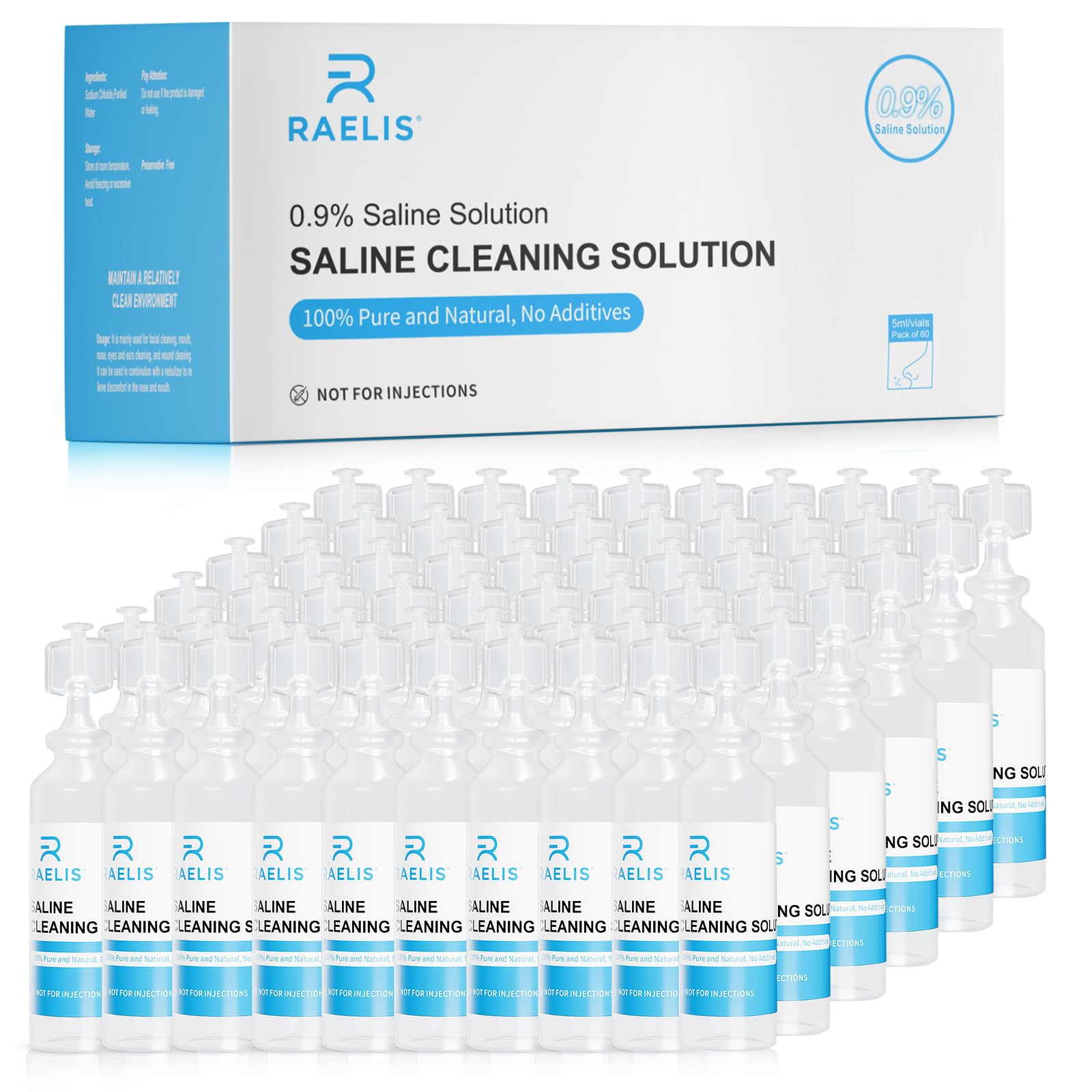 RAELIS Saline Solution 300ml (60 x 5ml) – Multipurpose Household Use