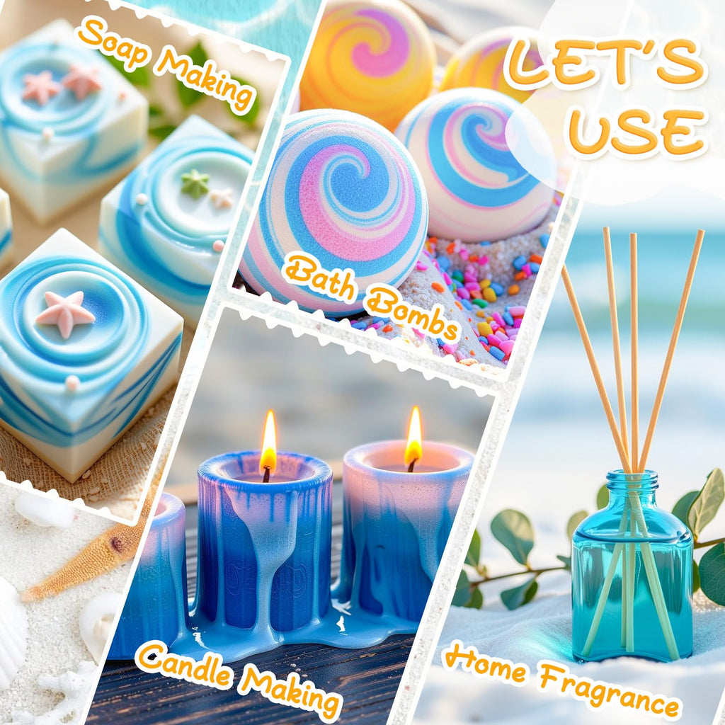 Beach Essential Oils for Diffusers – RAINBOW ABBY 6x10ml Set | Golden Dawn, Pink Sands, Coastal Linen, Ocean Breeze, Ocean, Ocean Mist