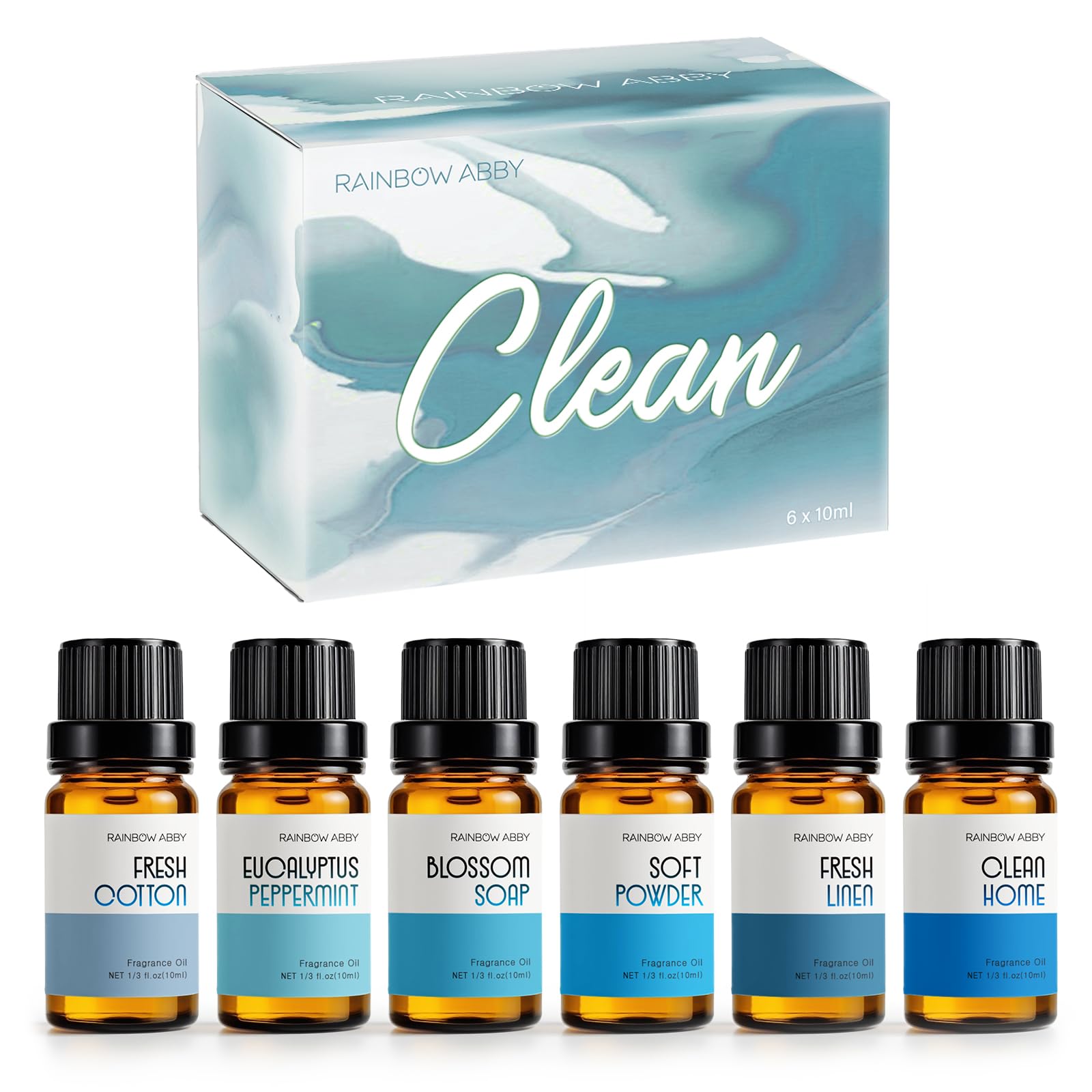 Rainbow Abby Clean Fragrance Oils Set – 6x10ml Premium Essential Oils for Diffuser, Candle & Soap Making