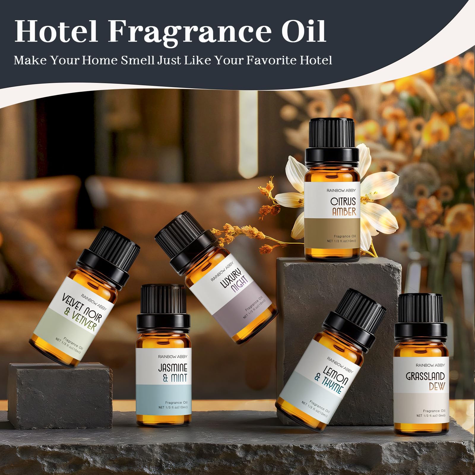 RAINBOW ABBY Hotel Collection Diffuser Oil – 6 Fragrances for Home & Hotel
