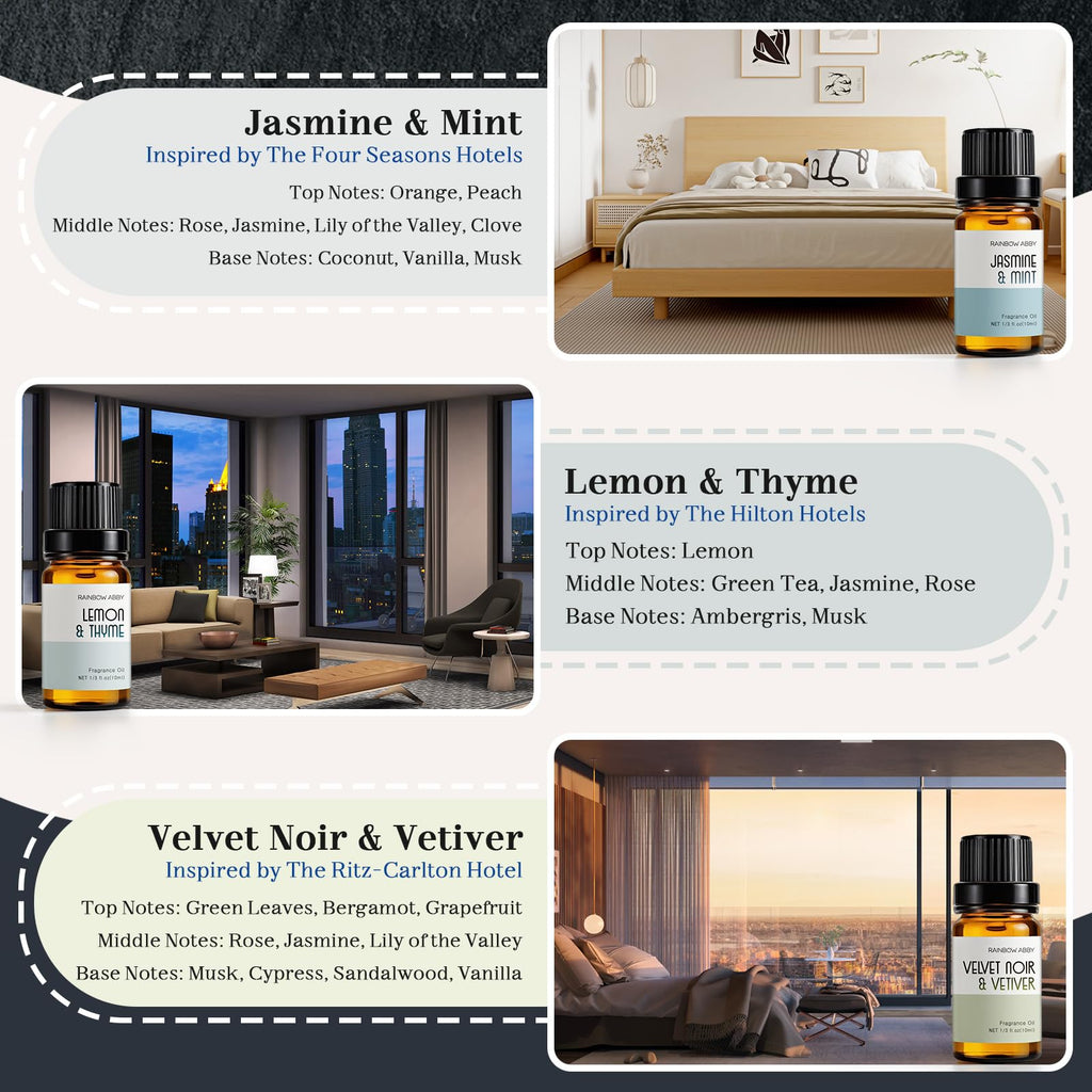 RAINBOW ABBY Hotel Collection Diffuser Oil – 6 Fragrances for Home & Hotel