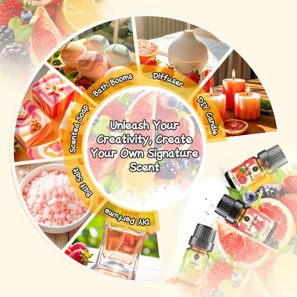RAINBOW ABBY Fruity Fragrance Oil – 10 Fruit Scents in 5ML Bottles for Candle & Soap Making