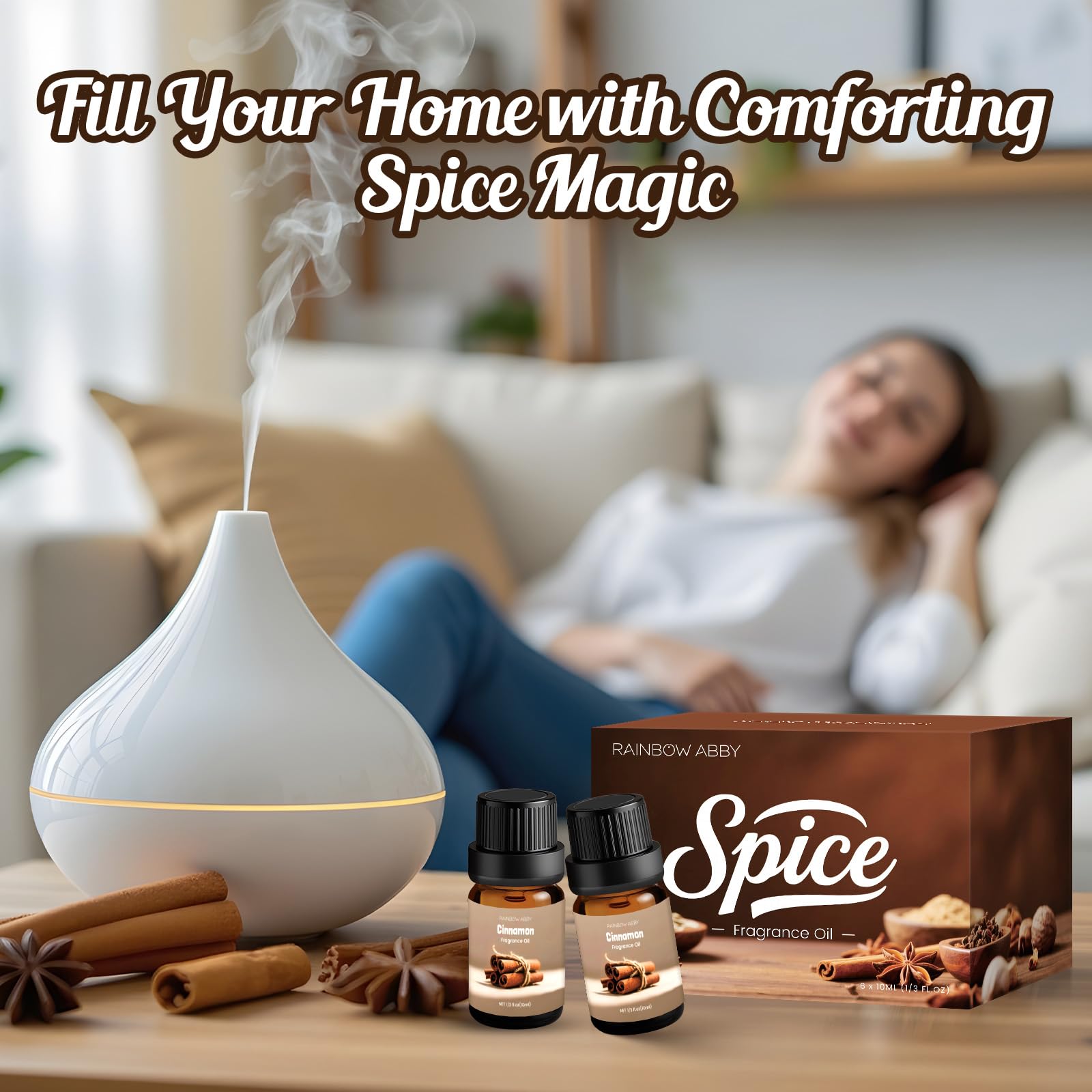 Spice Fragrance Oils Set 6x10ml | Rainbow Abby Fall Essential Oils for Diffuser, Candle, Soap