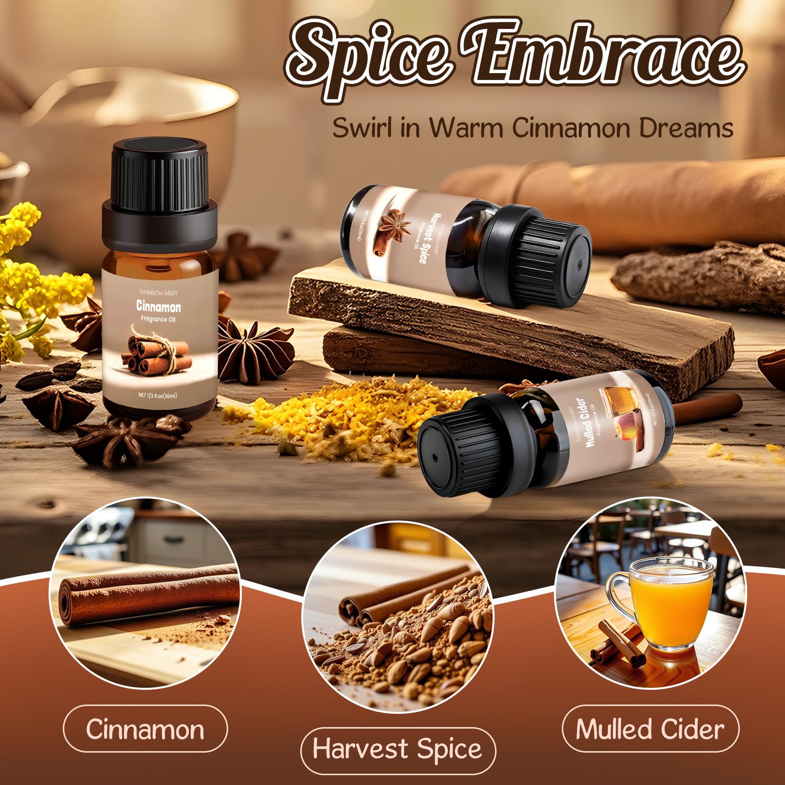 Spice Fragrance Oils Set 6x10ml | Rainbow Abby Fall Essential Oils for Diffuser, Candle, Soap