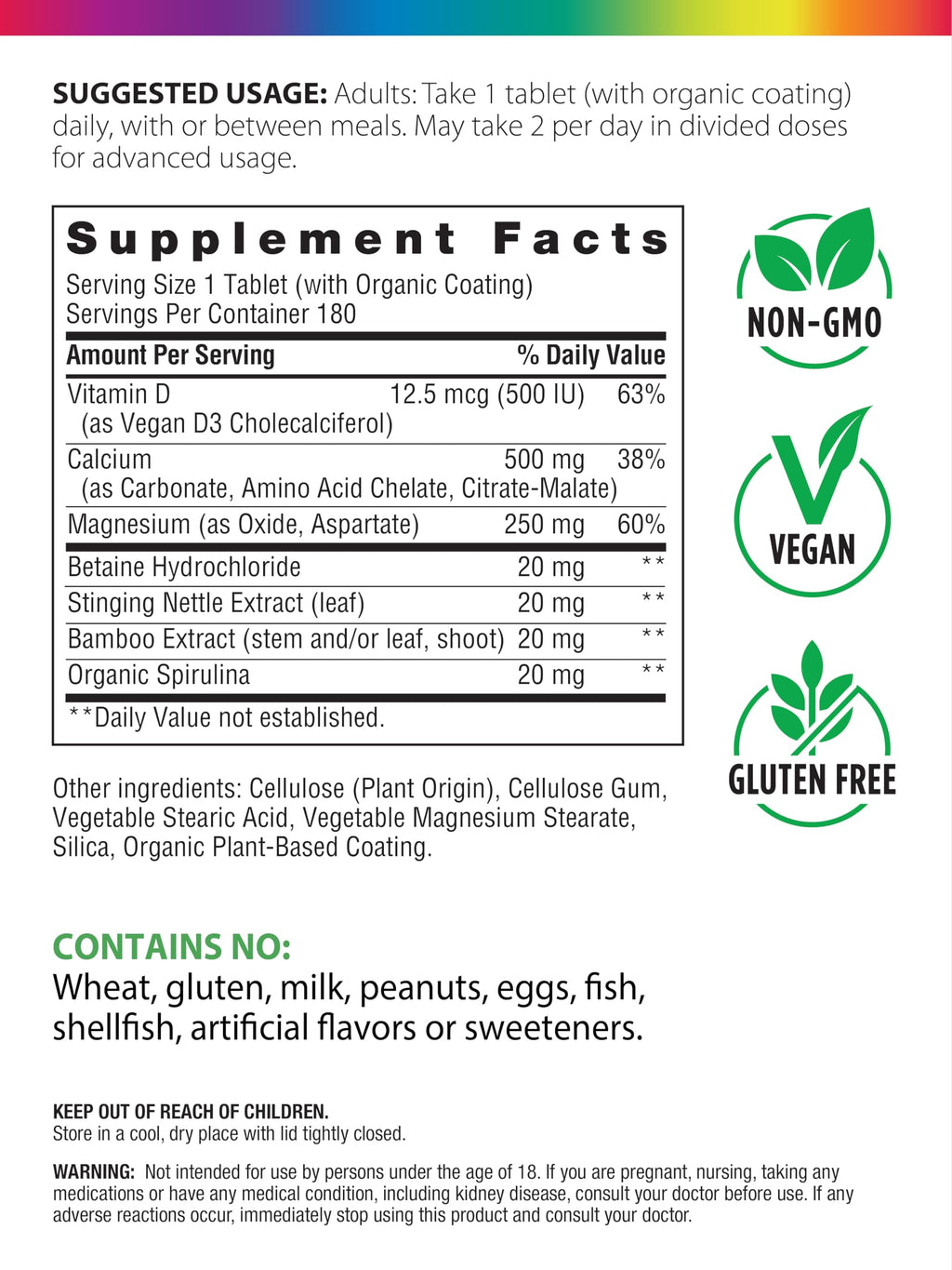 Rainbow Light Calcium with Magnesium and Vitamin D3 Tablets – Bone Health & Teeth Support, Vegetarian & Gluten Free (180 Count)