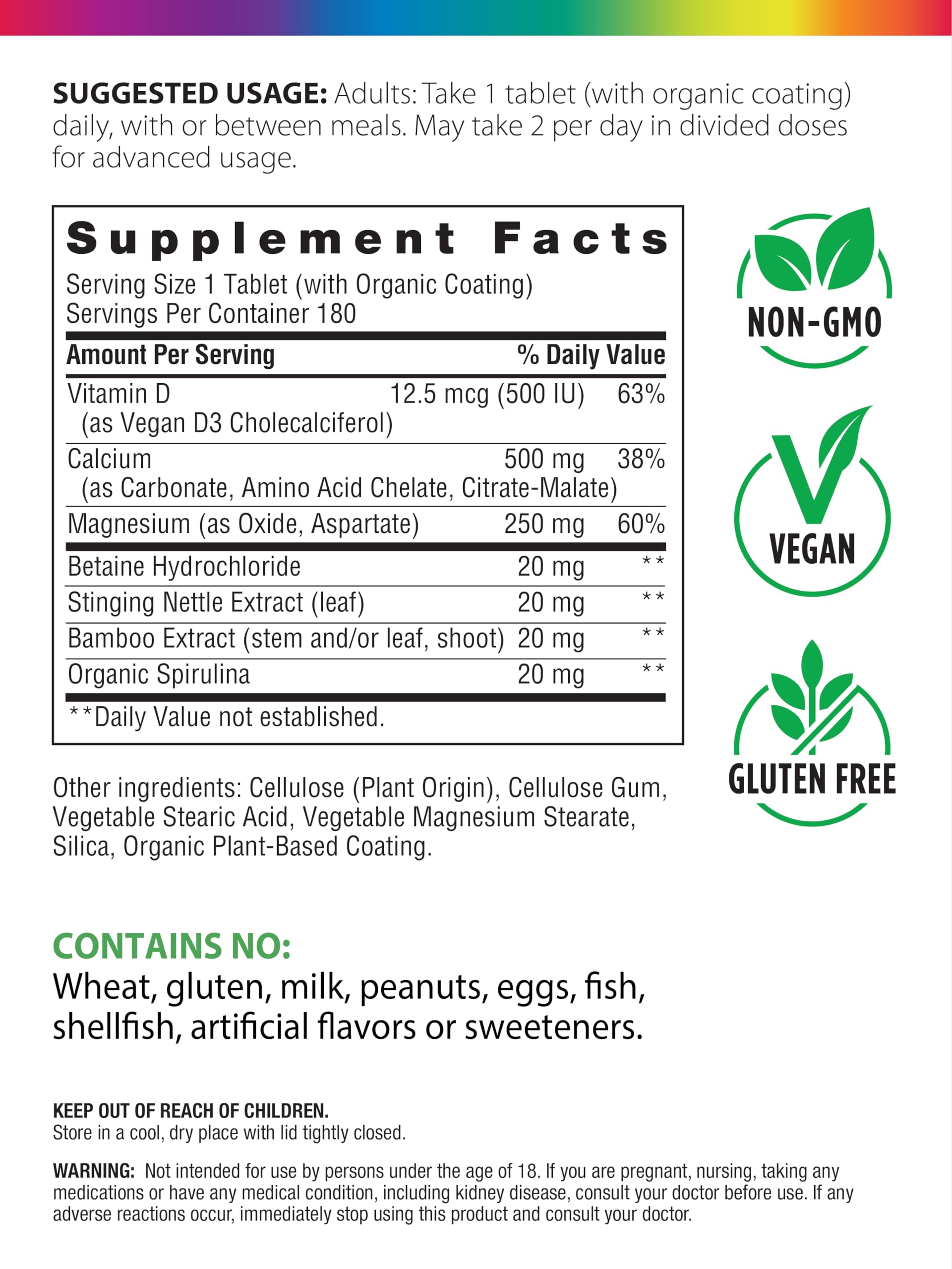 Rainbow Light Calcium with Magnesium and Vitamin D3 Tablets – Bone Health & Teeth Support, Vegetarian & Gluten Free (180 Count)