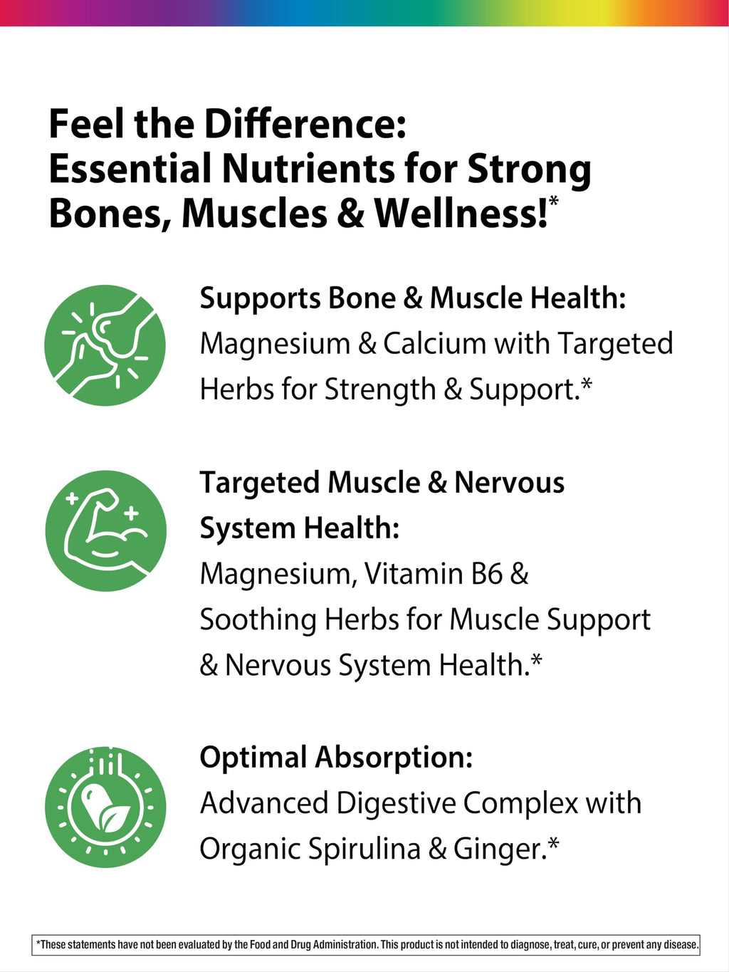 Rainbow Light Magnesium Calcium + Food Based Tablets – 180 Tablets | Magnesium 2:1 with Vitamin D & Spirulina