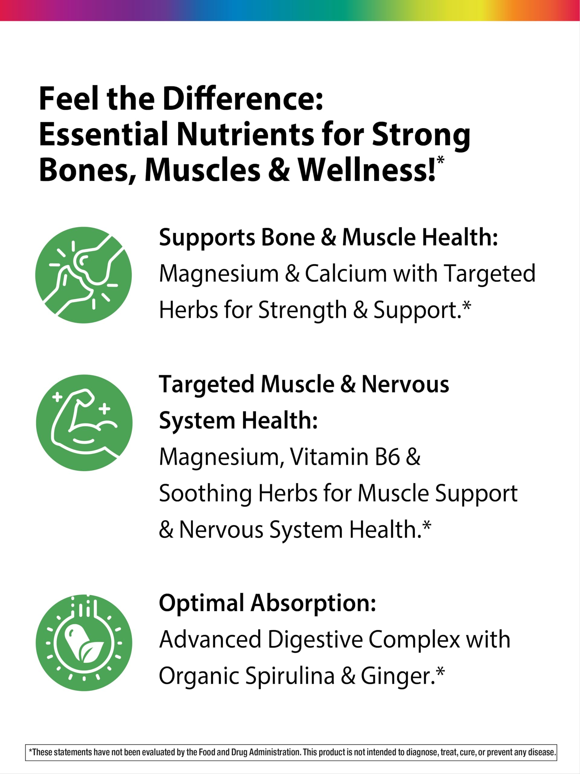 Rainbow Light Magnesium Calcium + Food Based Tablets – 180 Tablets | Magnesium 2:1 with Vitamin D & Spirulina