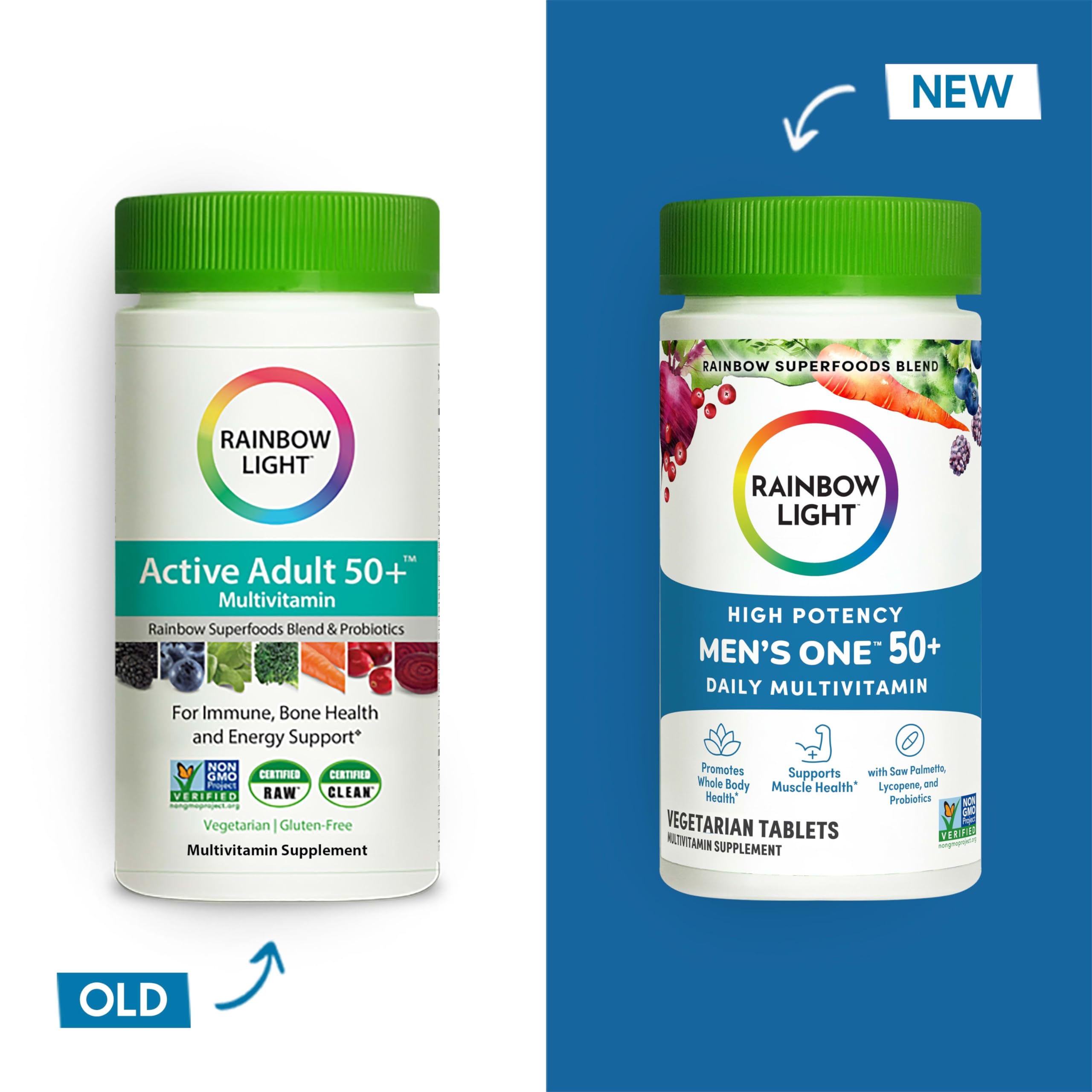 Rainbow Light Men's One 50+ Multivitamin – High Potency Immune Support, Vitamin C, D & Zinc, Vegetarian & Non-GMO