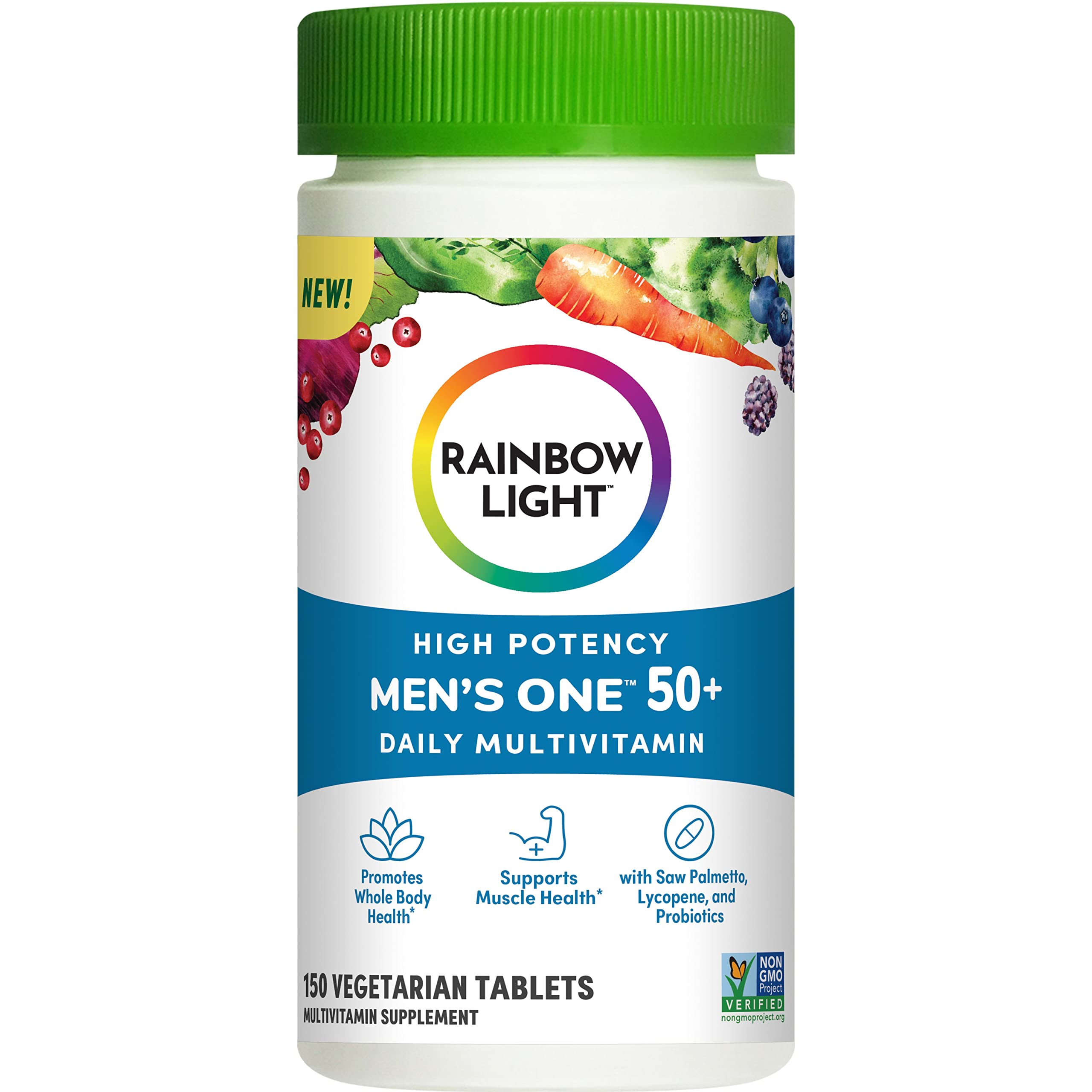 Rainbow Light Men's One 50+ Multivitamin – High Potency Immune Support, Vitamin C, D & Zinc, Vegetarian & Non-GMO