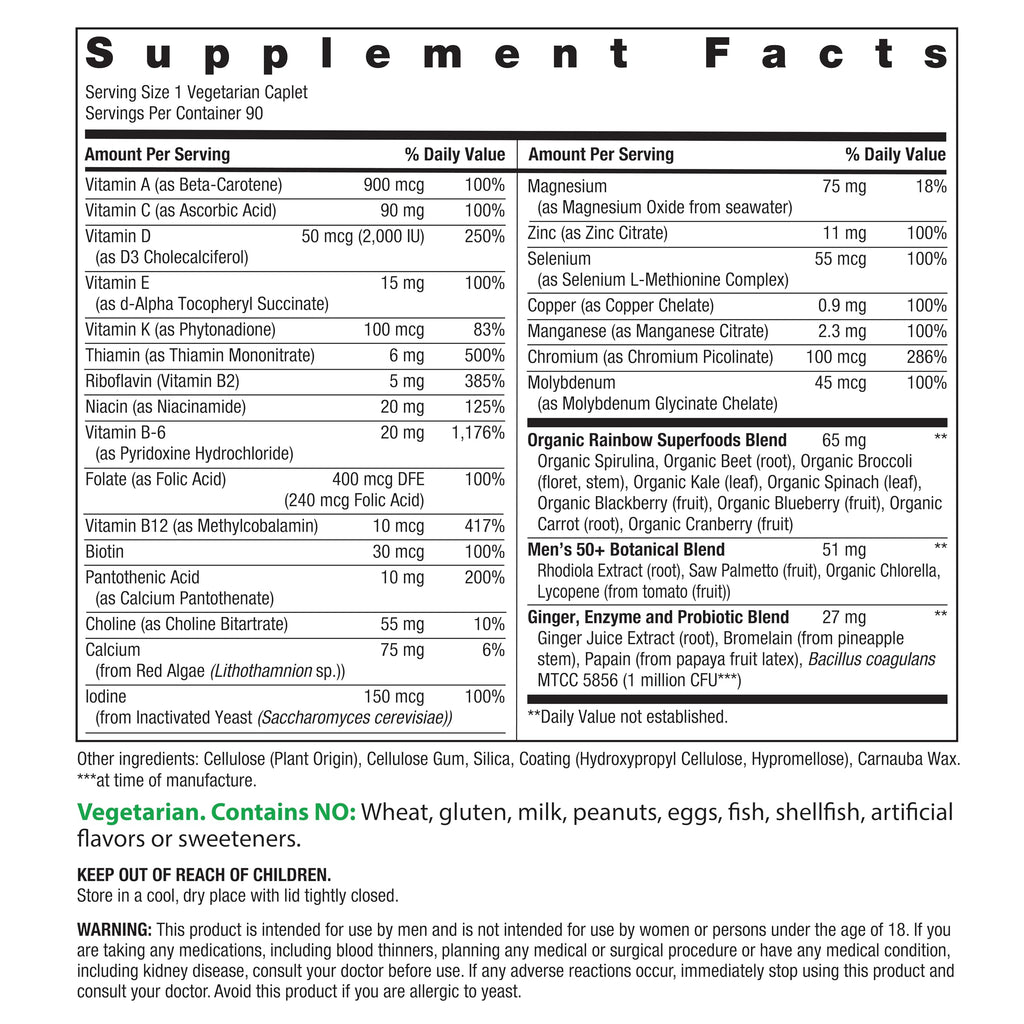Rainbow Light Men's One 50+ Multivitamin – Immune Support, 90 Tablets