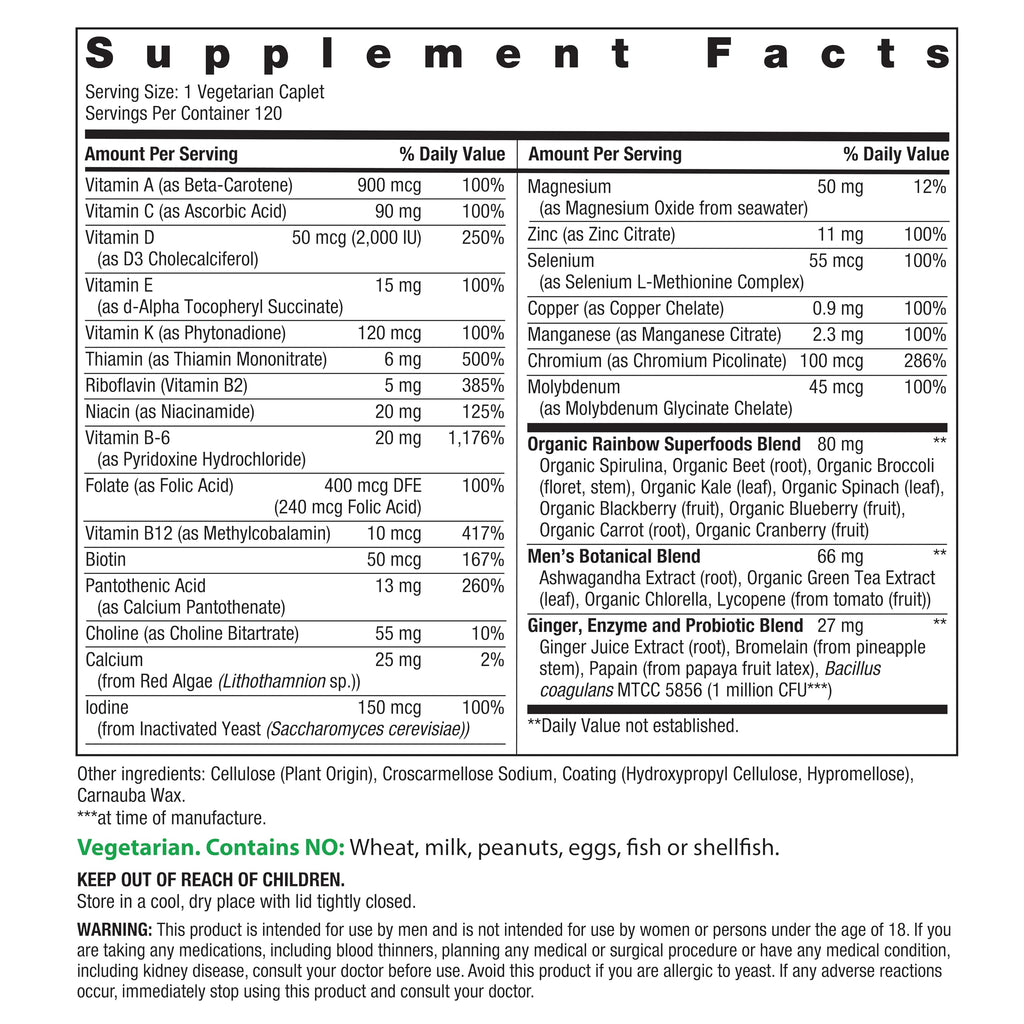 Rainbow Light Men's One Multivitamin – High-Potency Immune Support, 120 Count, Vegetarian
