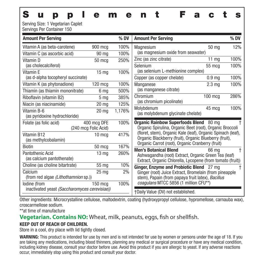 Rainbow Light Men's One High Potency Daily Multivitamin, Vegetarian, 150 ct., Package May Vary
