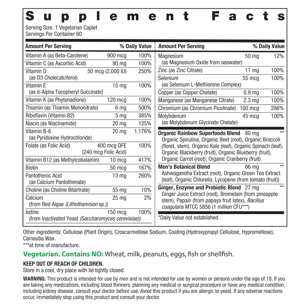 Rainbow Light Men's One Multivitamin - High-Potency Immune Support, Vitamin C, D and Zinc (60 Count)