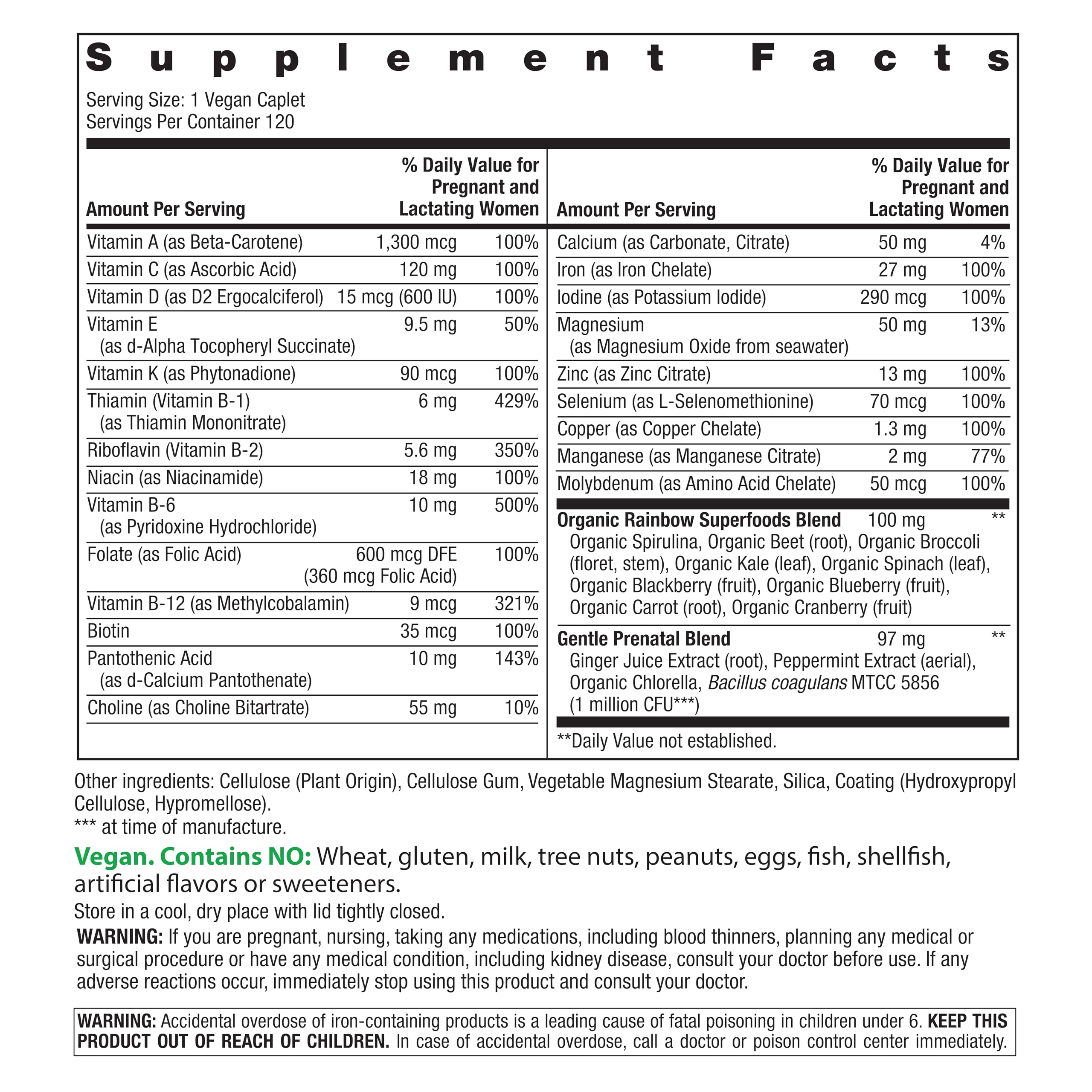 Rainbow Light Prenatal One High-Potency Multivitamin, 120 Count, Vegan