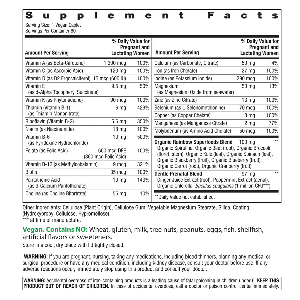 Rainbow Light Prenatal One Plus Multivitamin for Women – 60 Caplets | Real Food Nutrients