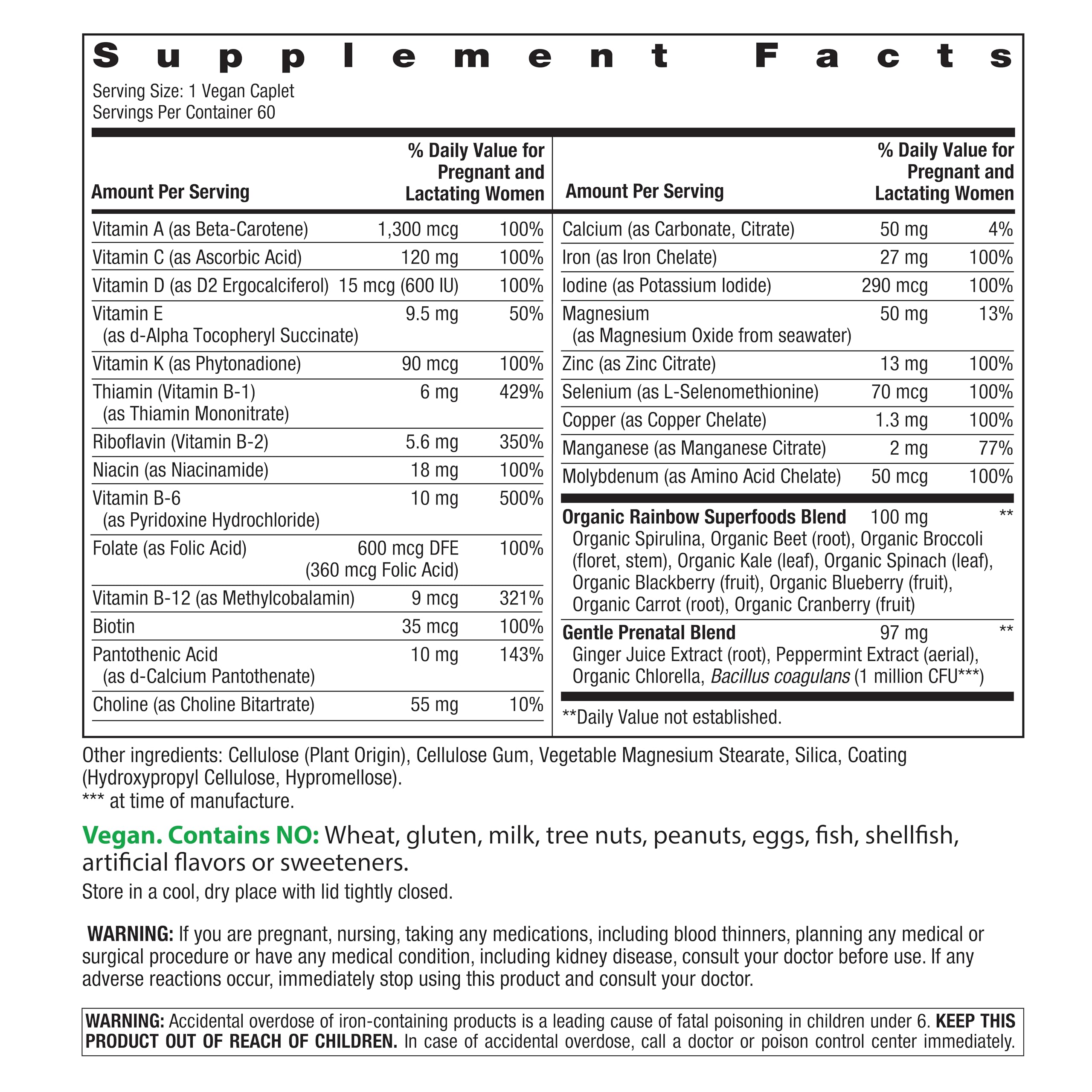 Rainbow Light Prenatal One Plus Multivitamin for Women – 60 Caplets | Real Food Nutrients