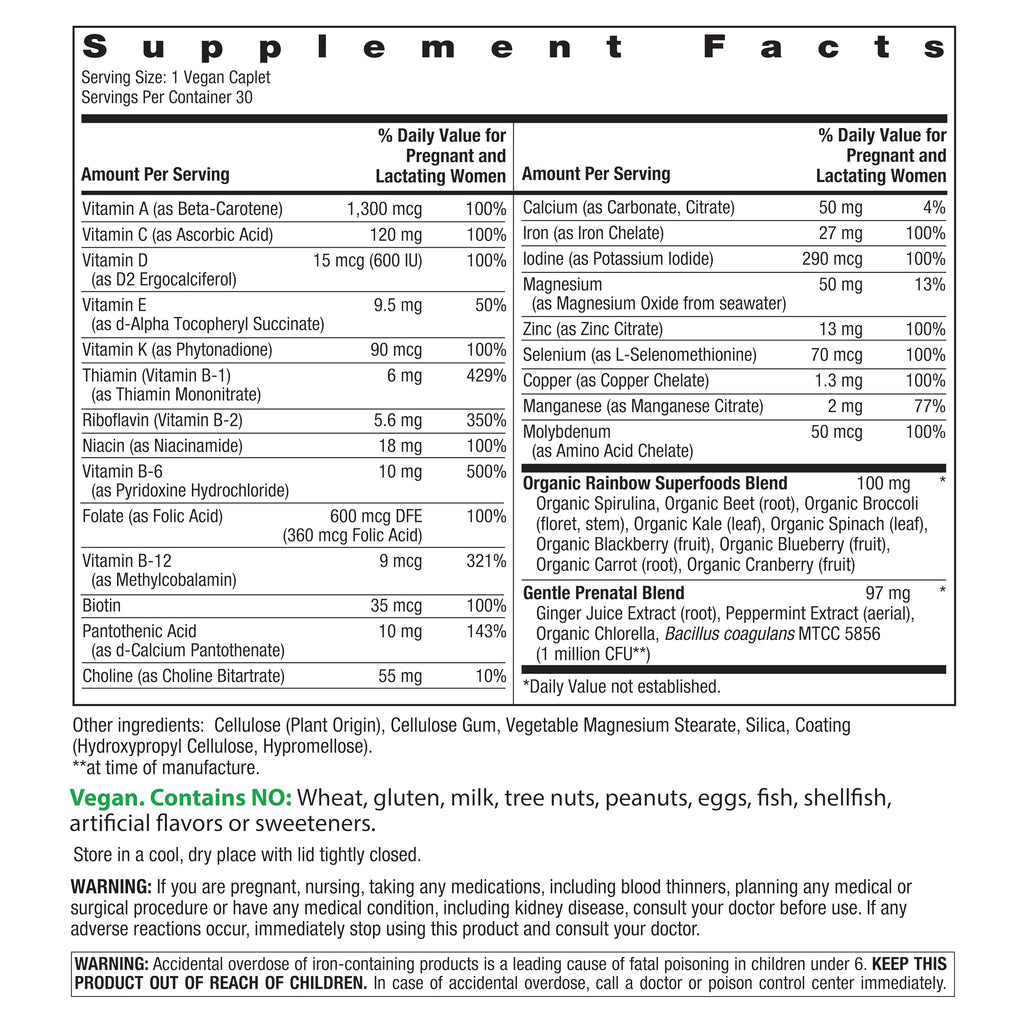 Rainbow Light Prenatal Multivitamin One+ for Women - 30 Caplets | Real Food Nutrients