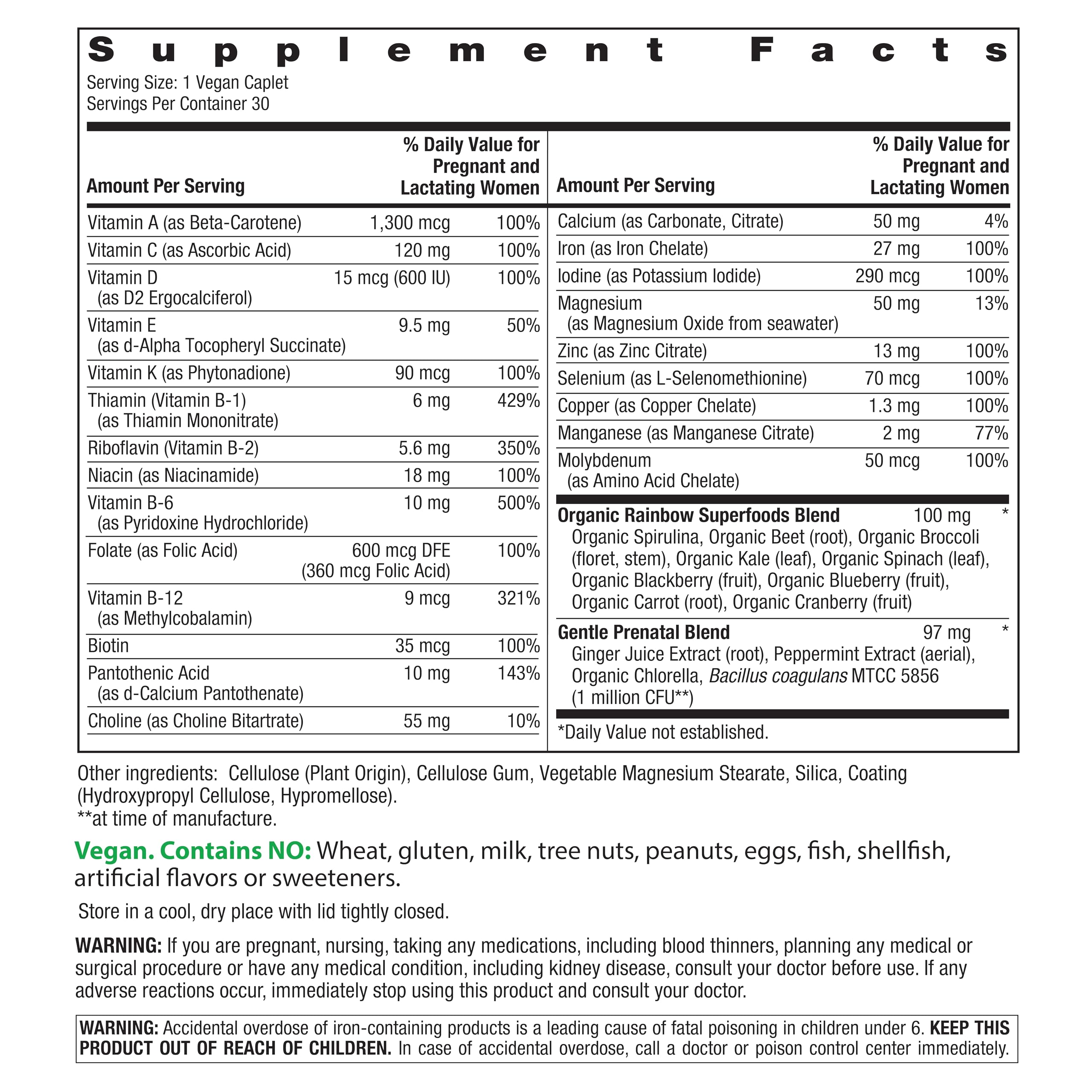 Rainbow Light Prenatal Multivitamin One+ for Women - 30 Caplets | Real Food Nutrients