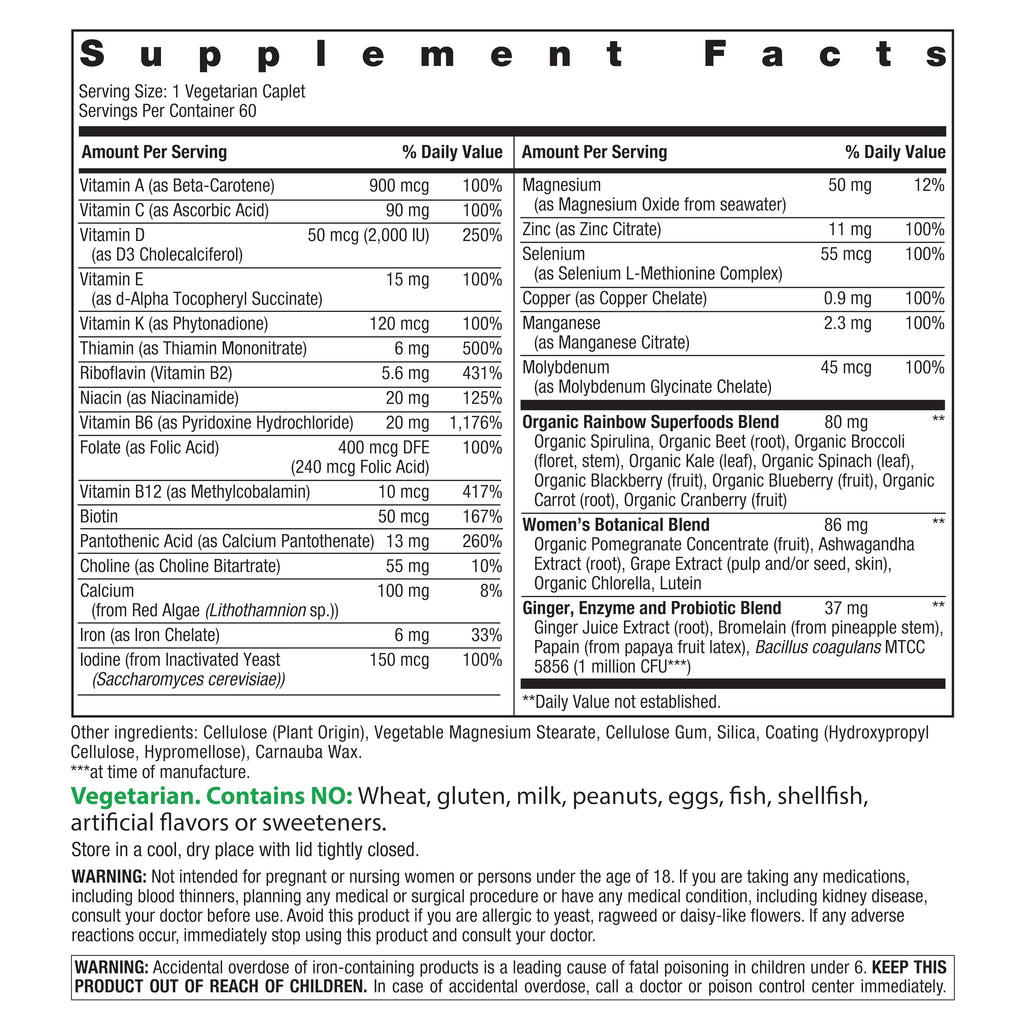 Rainbow Light Women's One High-Potency Daily Multivitamin – Immune Support, Vitamin C, Biotin, Ashwagandha, Vegetarian, 60 Count