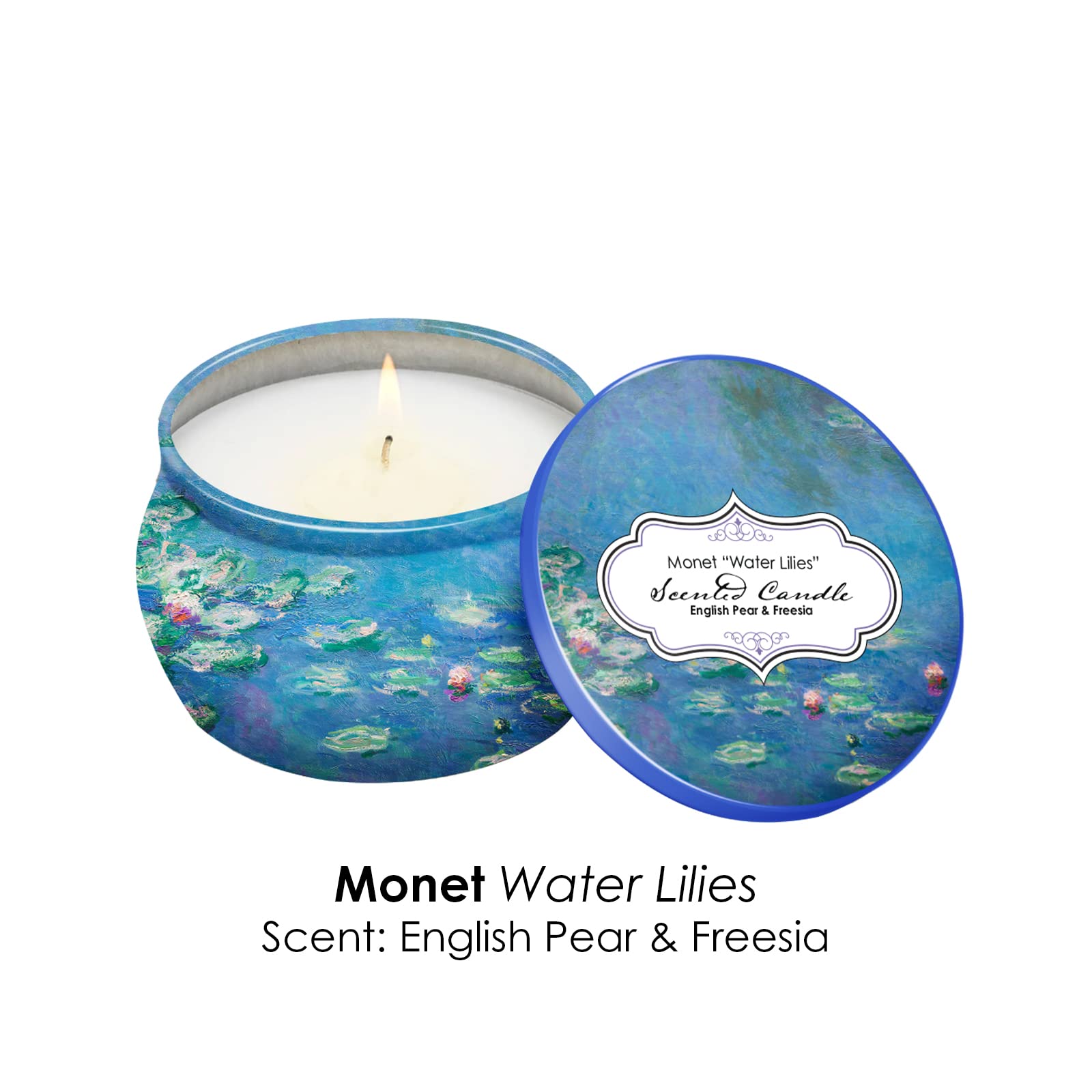 RainCaper Monet Water Lilies Scented Candles Gift Set | 4x4.4 oz Soy, 8% Essential Oils