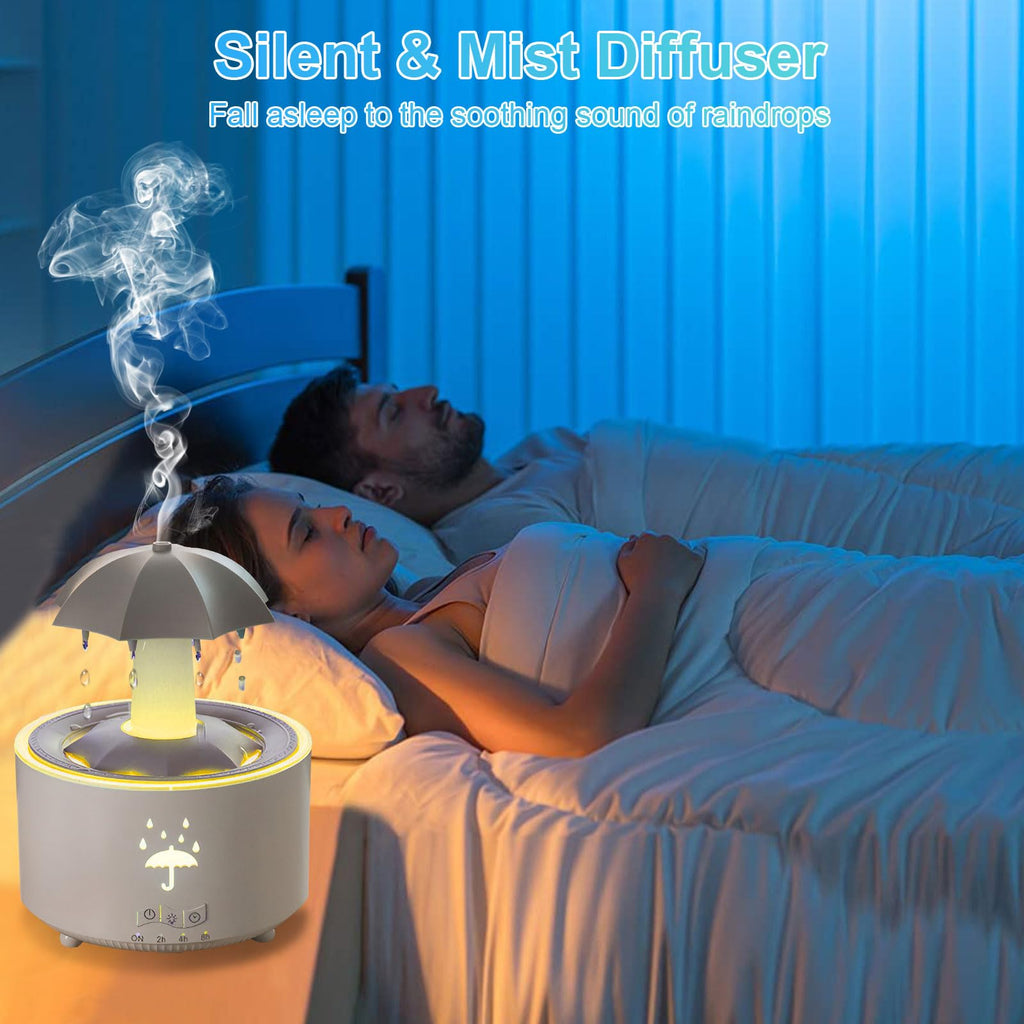 Raindrop Humidifier & Diffuser — 300ml, 7-Color LED, 2/4/8h Timer (White)