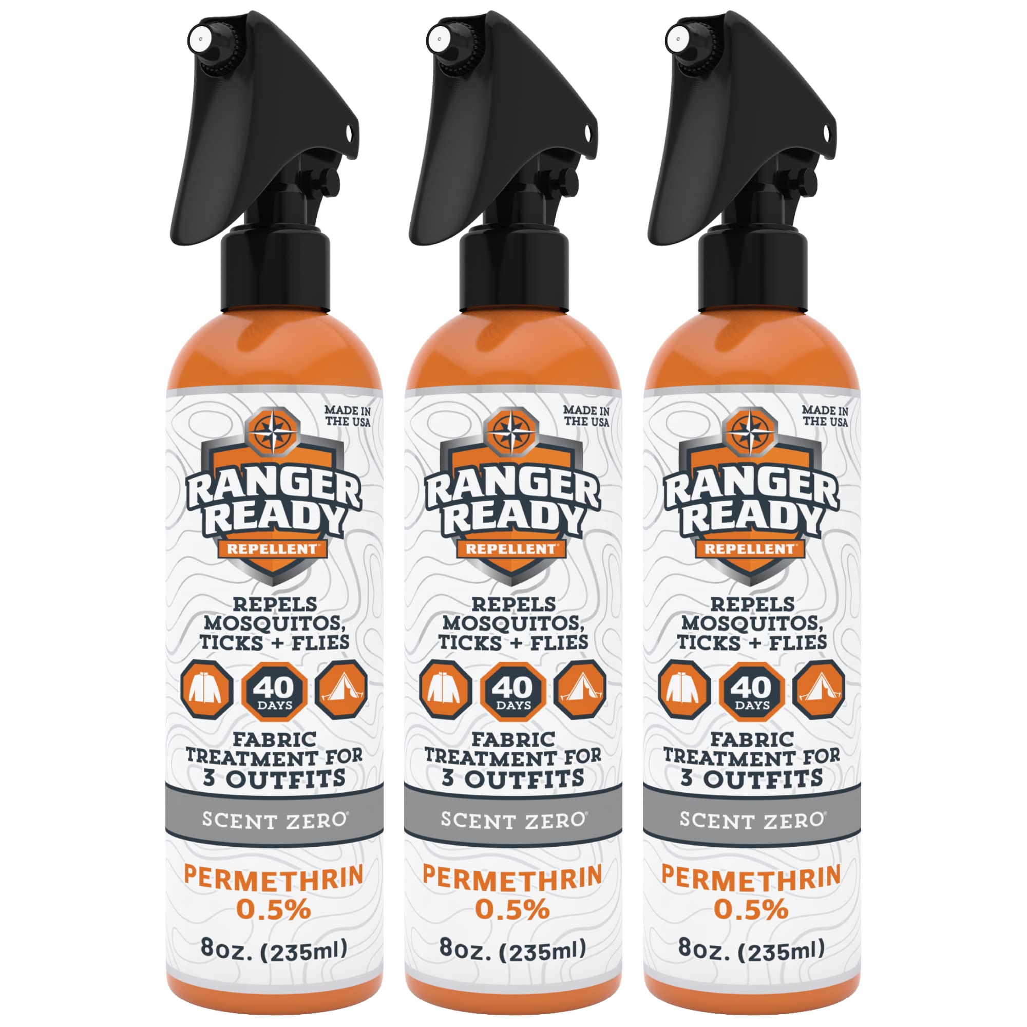 Ranger Ready Permethrin Spray for Clothes & Gear - Scent Zero, 8oz (Pack of 3) | Tick & Insect Repellent