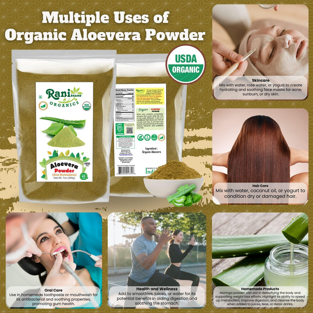 Rani Organic Aloe Vera Powder (Aloe Barbadensis) 7oz/200g – USDA Organic, Kosher, Non-GMO, Gluten Friendly