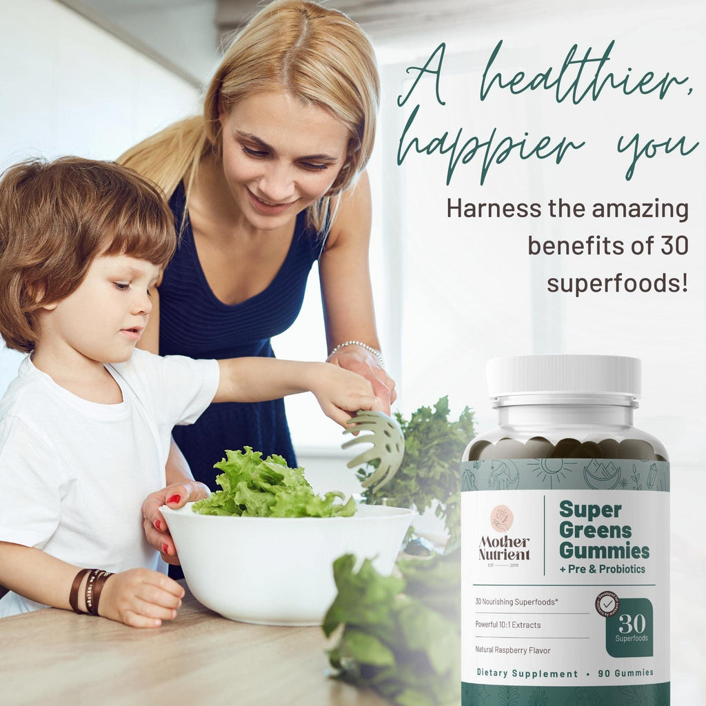 Mother Nutrient Super Greens Gummies – Women & Adults, 30 Superfoods, 90 Gummies
