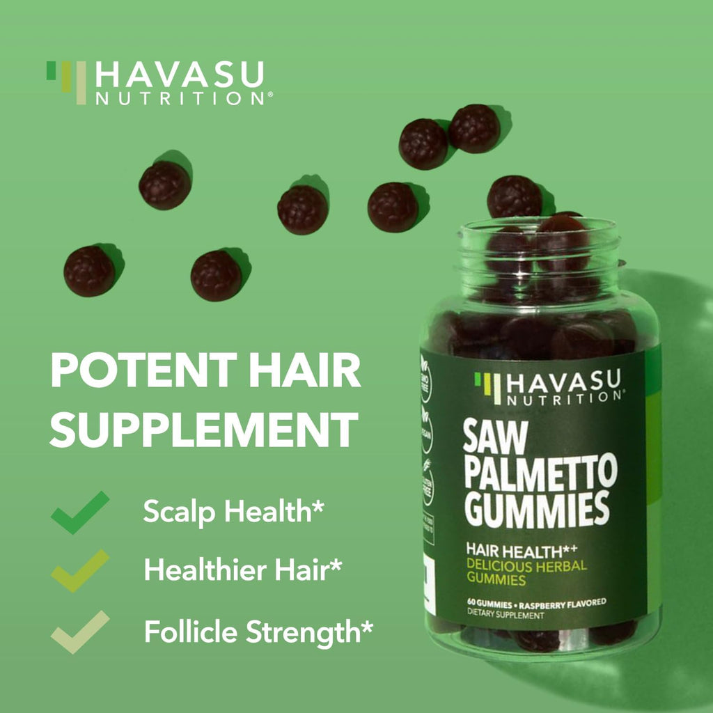 Saw Palmetto Gummies for Men – DHT Blocker for Hair & Prostate Health – Raspberry, Vegan, 60 Count