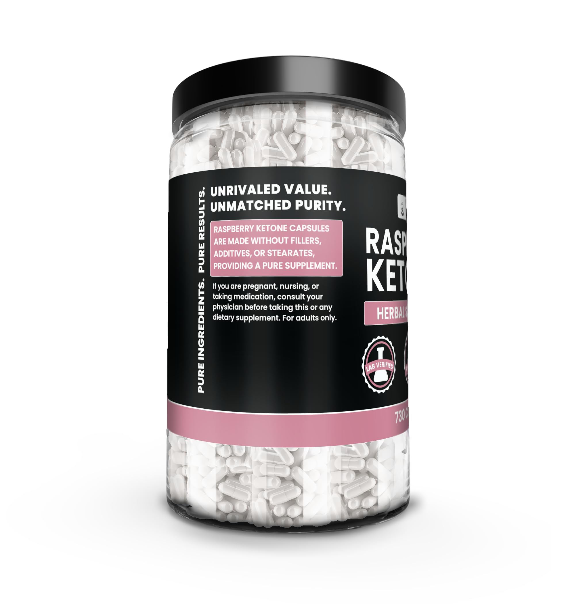 Pure Raspberry Ketone 730 Capsules – No Magnesium or Rice Fillers | Lab Verified