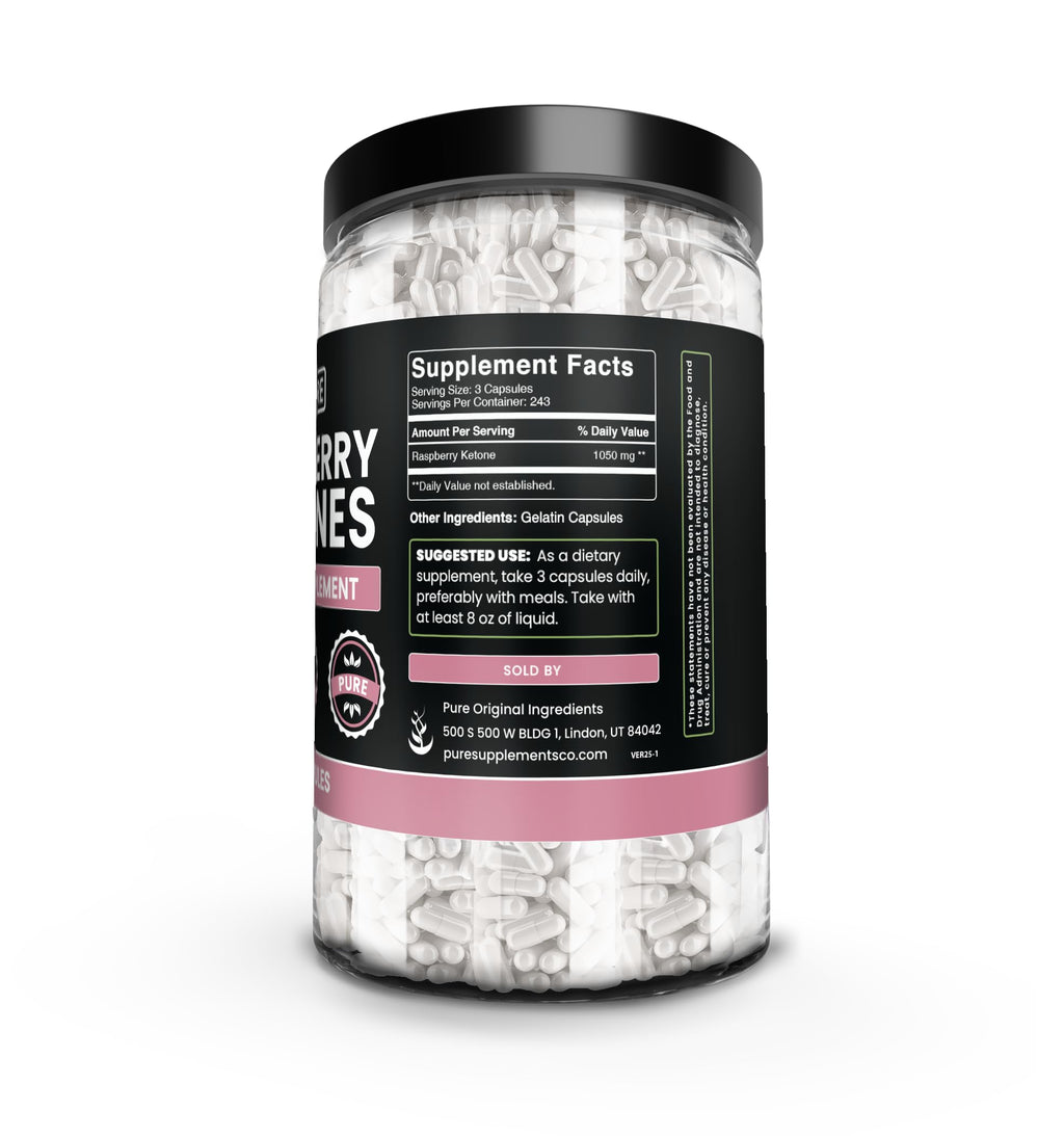 Pure Raspberry Ketone 730 Capsules – No Magnesium or Rice Fillers | Lab Verified