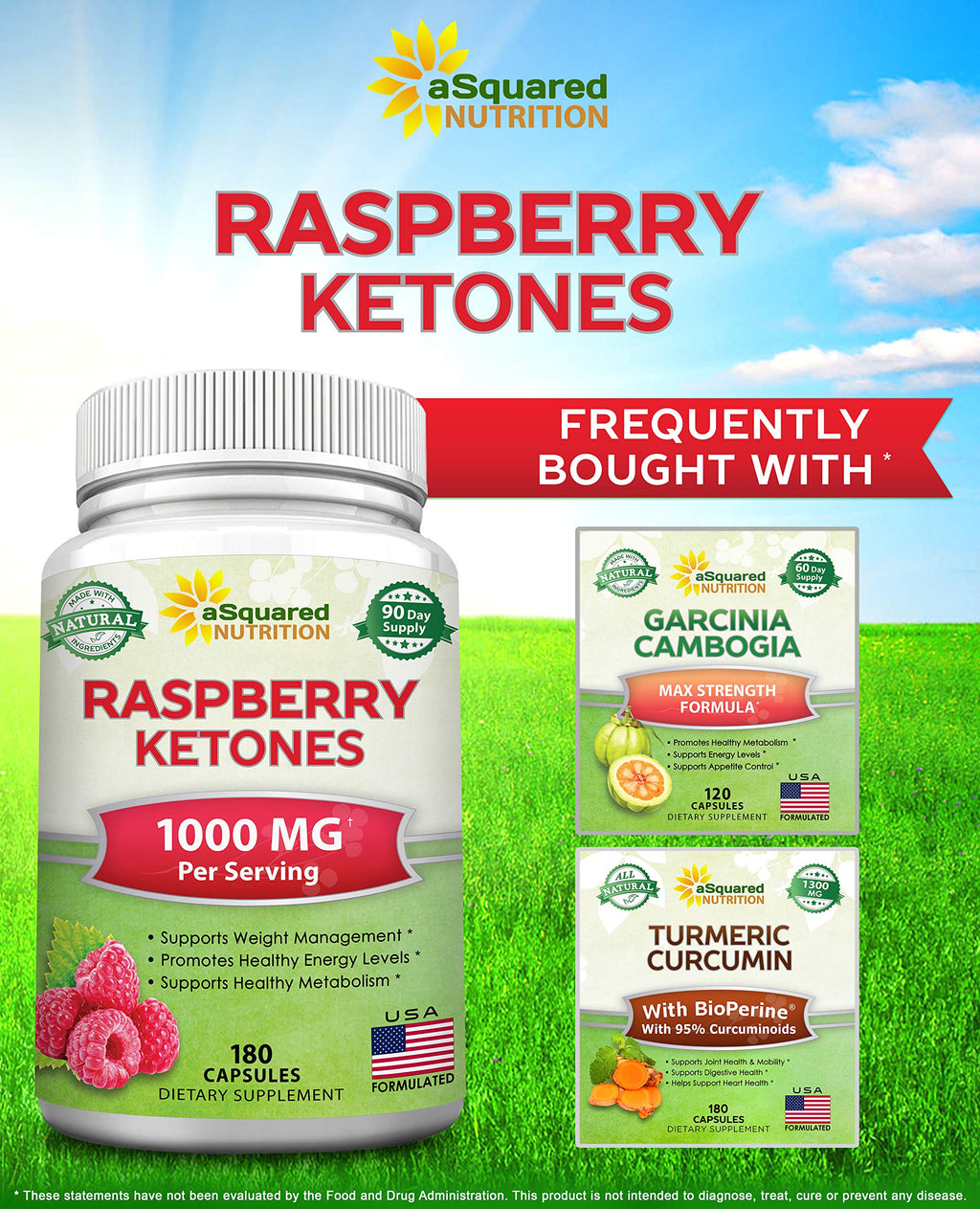 aSquared Nutrition Raspberry Ketones 1000mg - 180 Capsules | 3-Month Supply