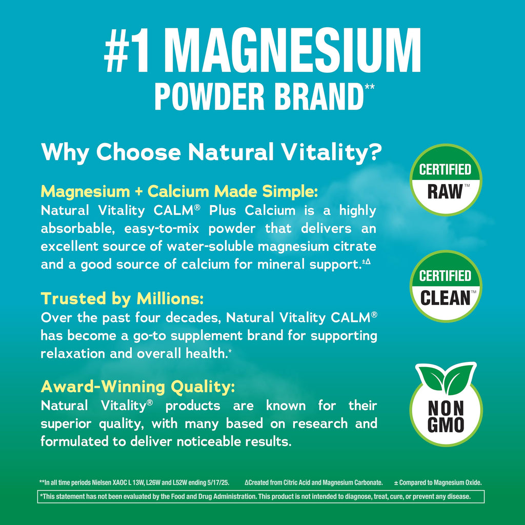 Natural Vitality CALM Magnesium Drink Mix Plus Calcium – Raspberry Lemon (8 oz)