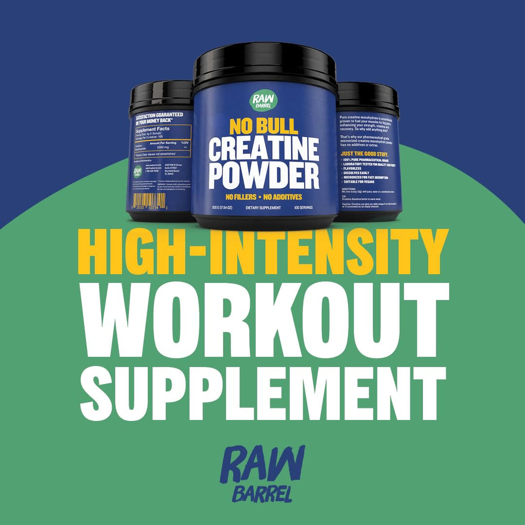 Raw Barrel No Bull Creatine Powder 500g | Monohydrate Creatine for Fast Recovery, Strength & Muscle